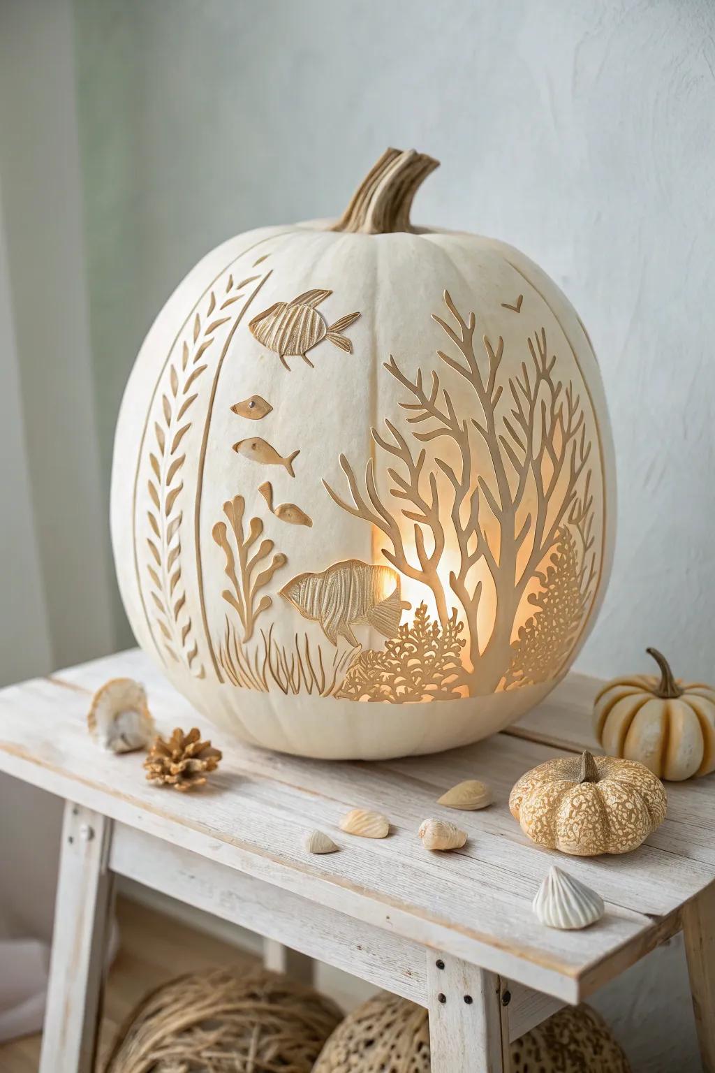 Bring the magic of the ocean to your pumpkin with a vibrant underwater scene.