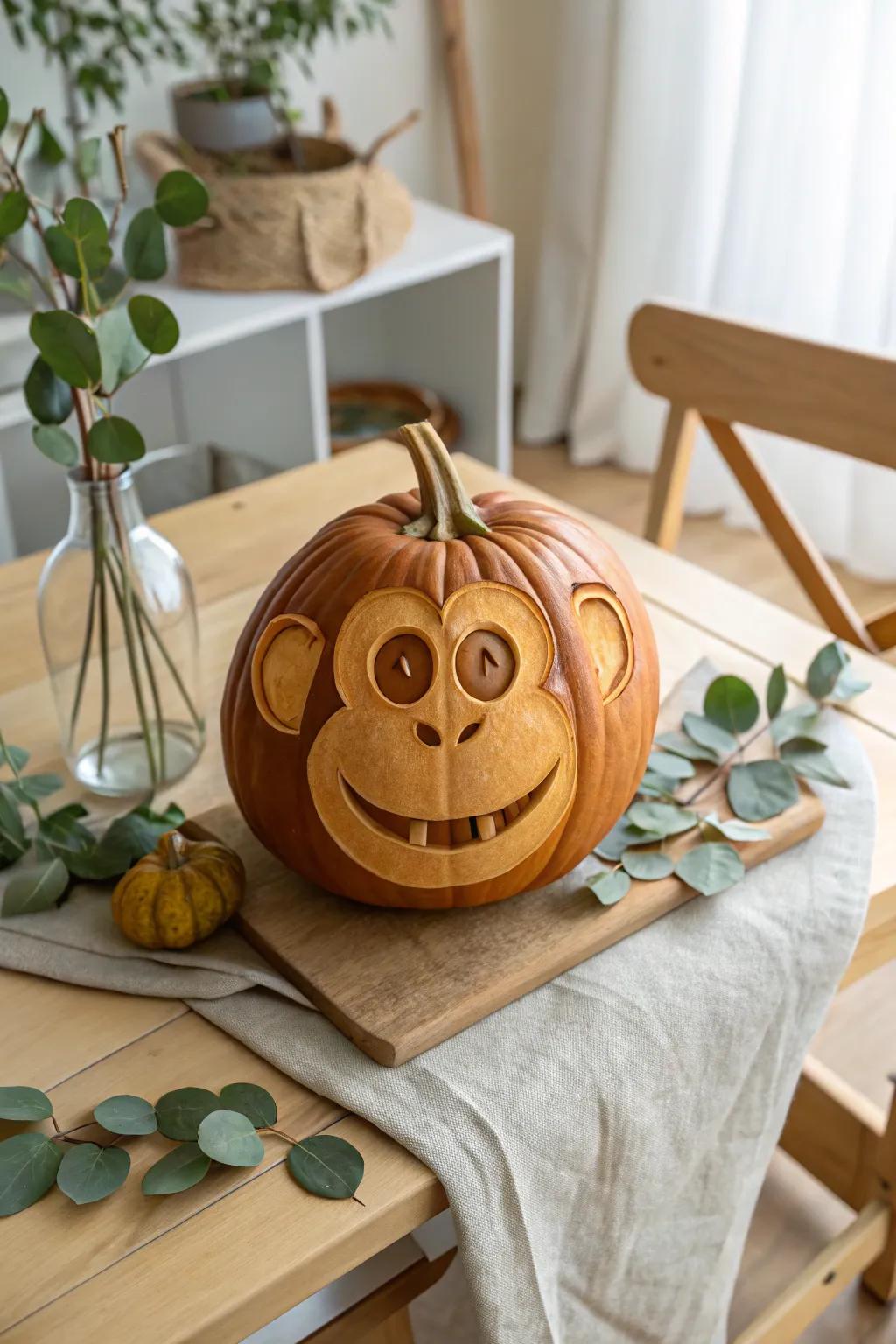 Inject fun into your fall decor with a cheeky monkey pumpkin carving.
