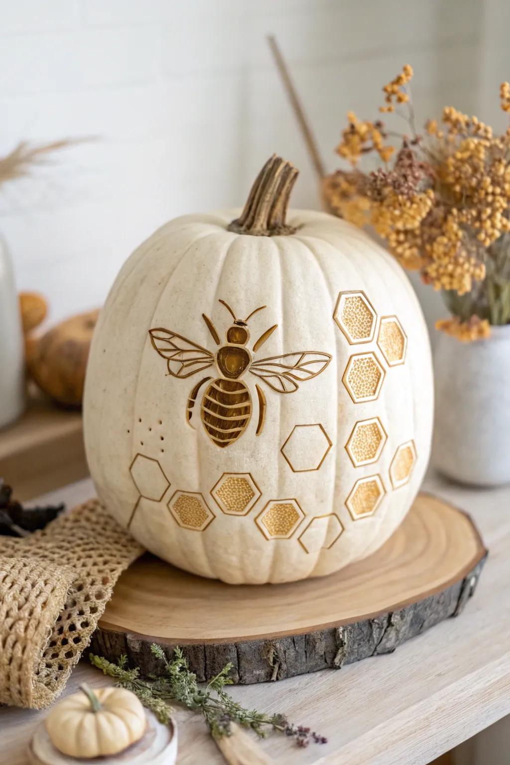 Invite nature's industrious spirit indoors with a bee pumpkin carving.