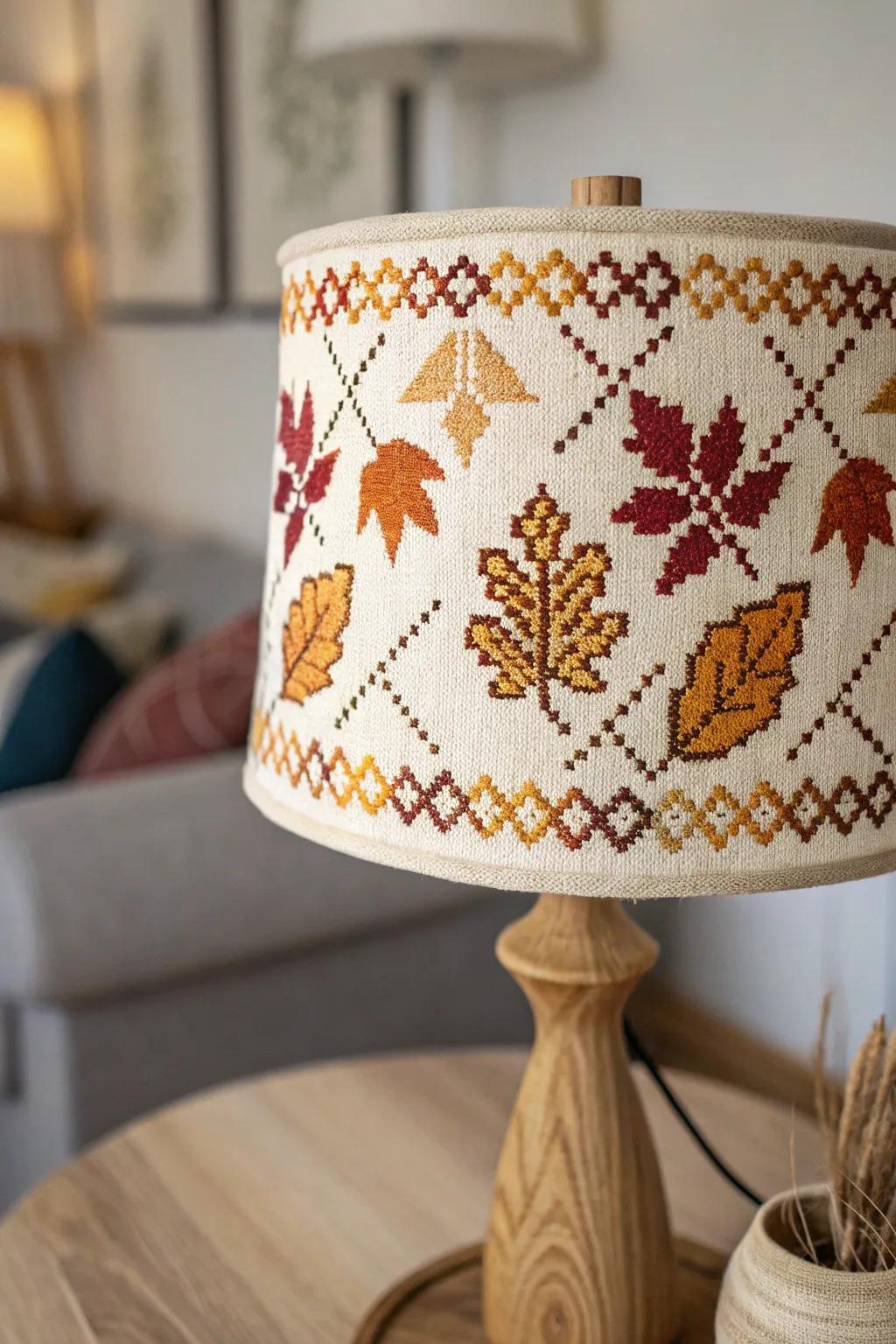 Add warmth and charm to your room with a handmade cross stitch lampshade.