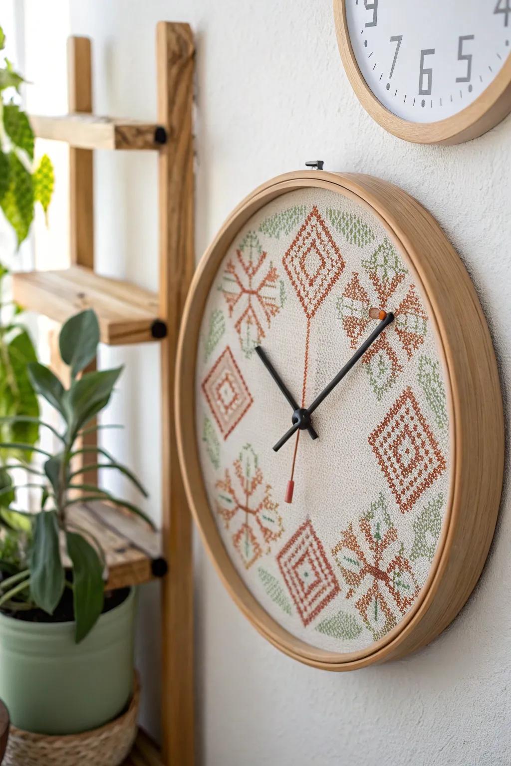 Turn your wall clock into a creative masterpiece with cross stitch embellishments.