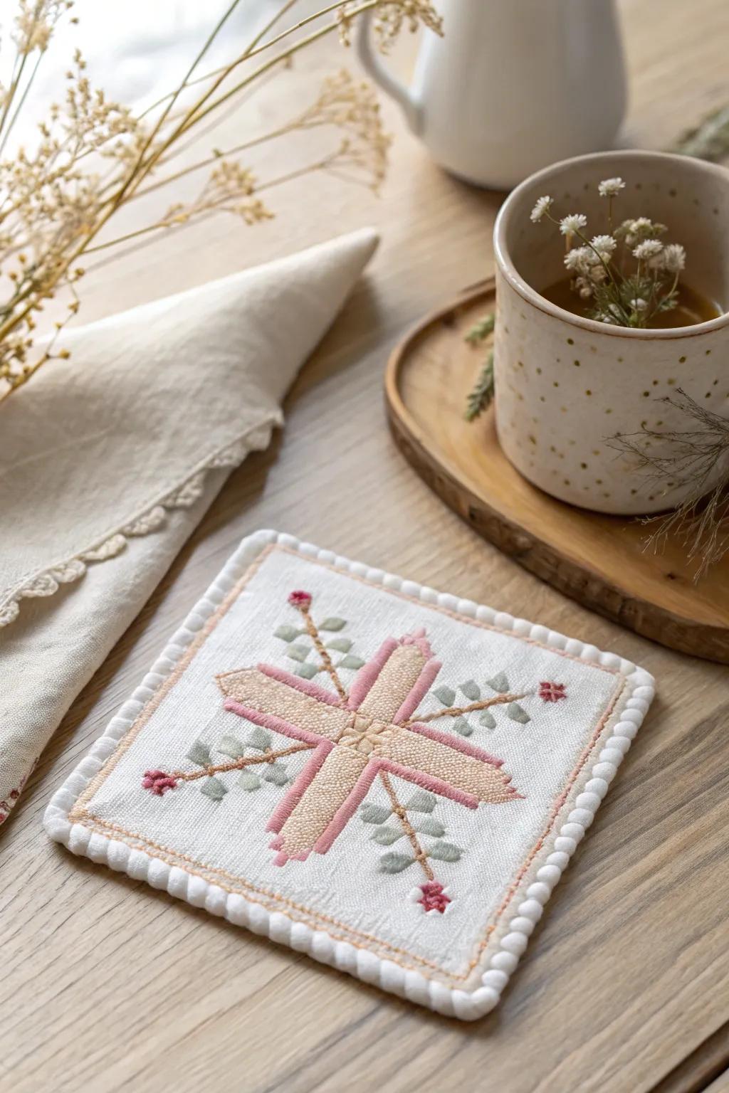 Protect your surfaces with elegant, handmade cross stitch coasters.