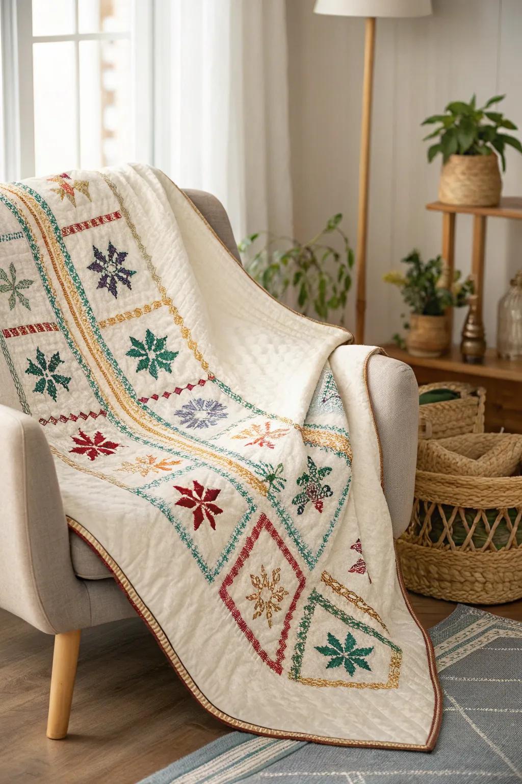 Wrap yourself in warmth and creativity with a handmade cross stitch quilt.