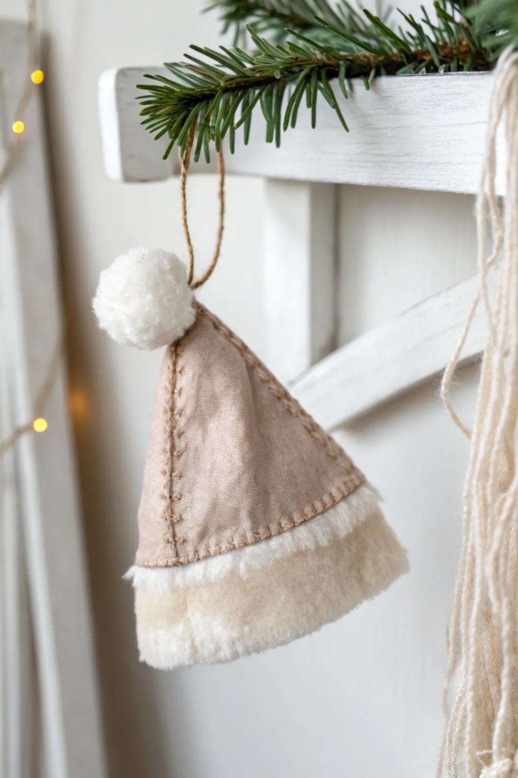 Add a playful holiday spirit with handmade mini fabric Santa hats.