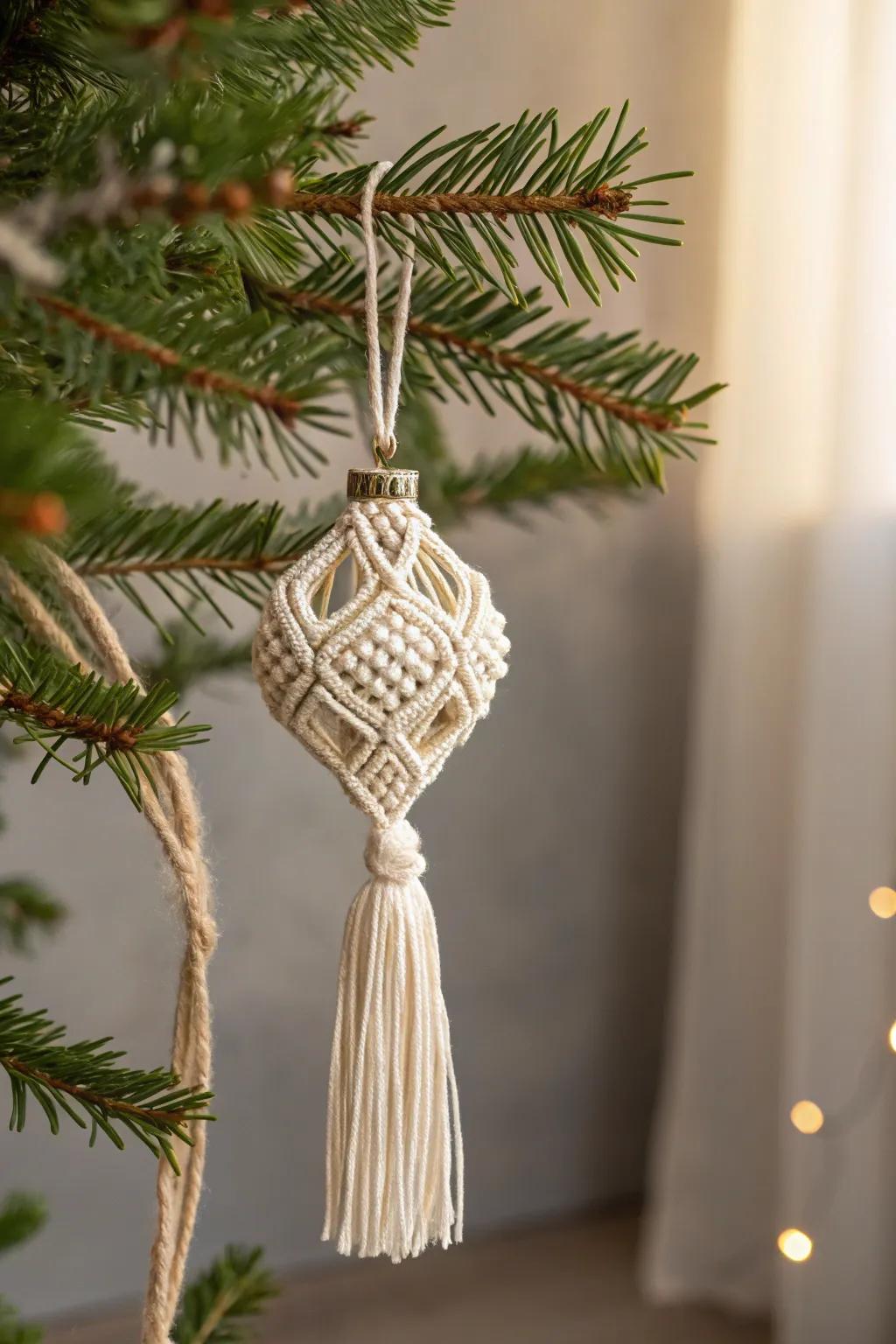 Bring serene beauty to your holiday decor with handcrafted macrame ornaments.