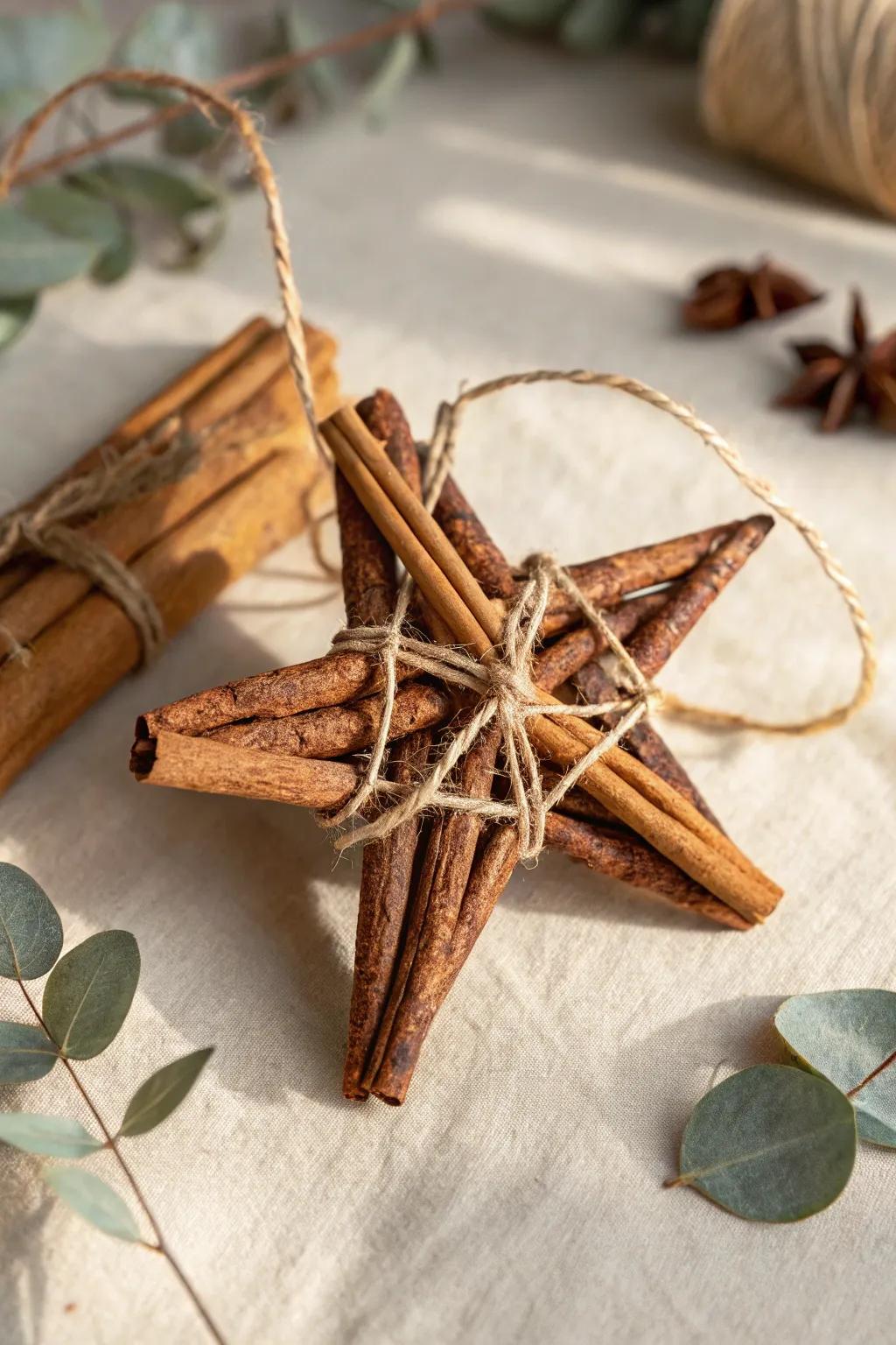 Fill your home with holiday scents using cinnamon stick star ornaments.