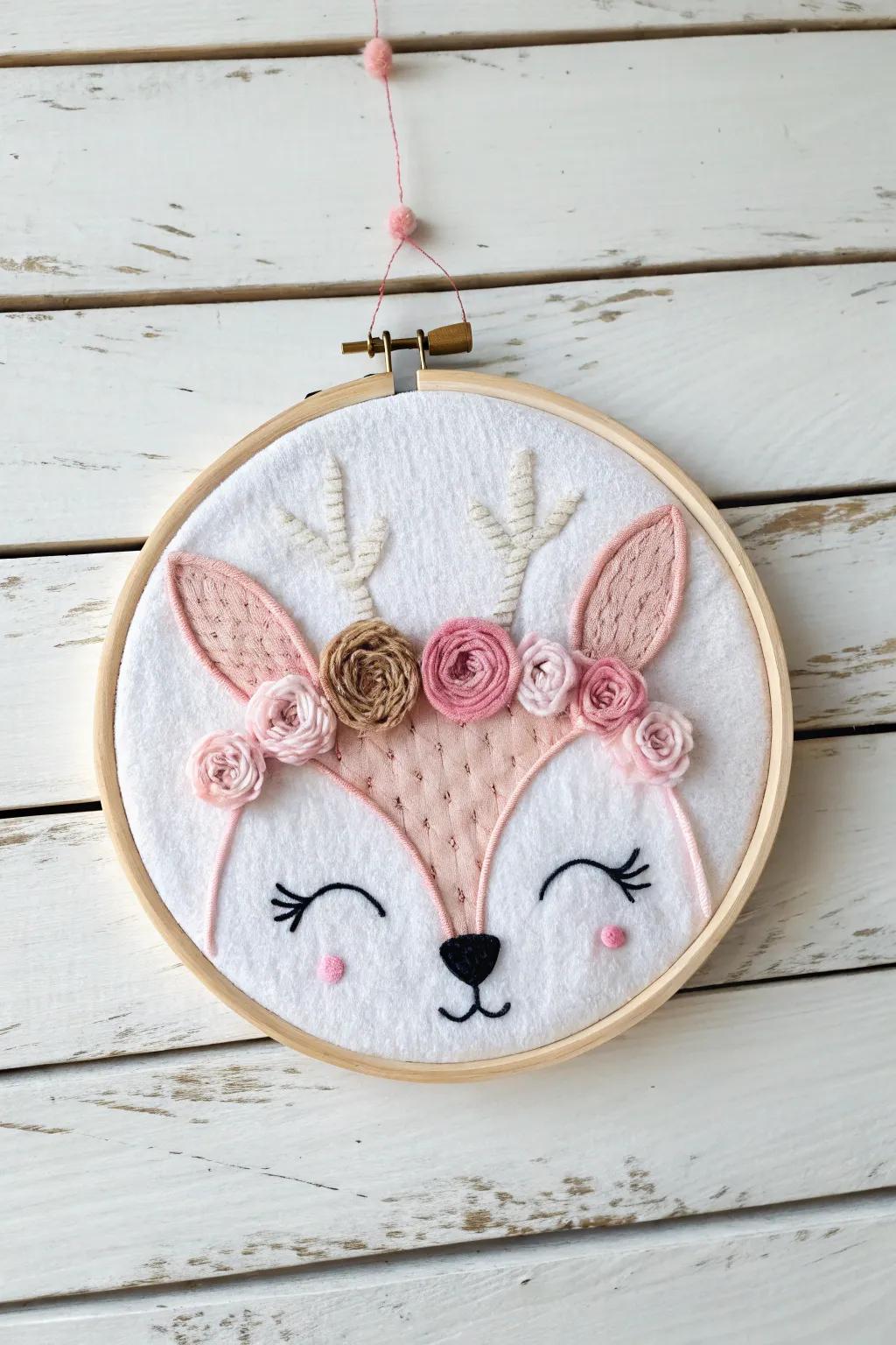 Bring a playful touch to your tree with embroidery hoop animal face ornaments.