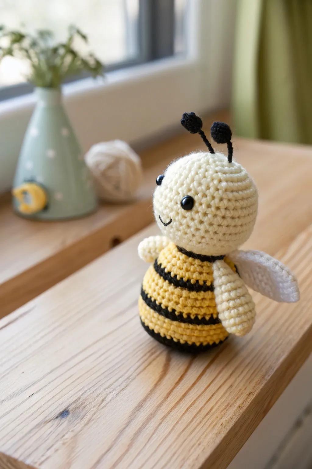 Cute amigurumi bee adding whimsy to your crochet projects.