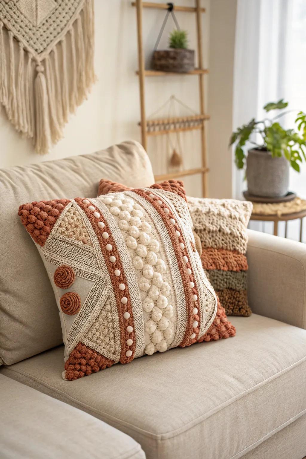 Cozy crochet pillows with rich textures to enhance your home.