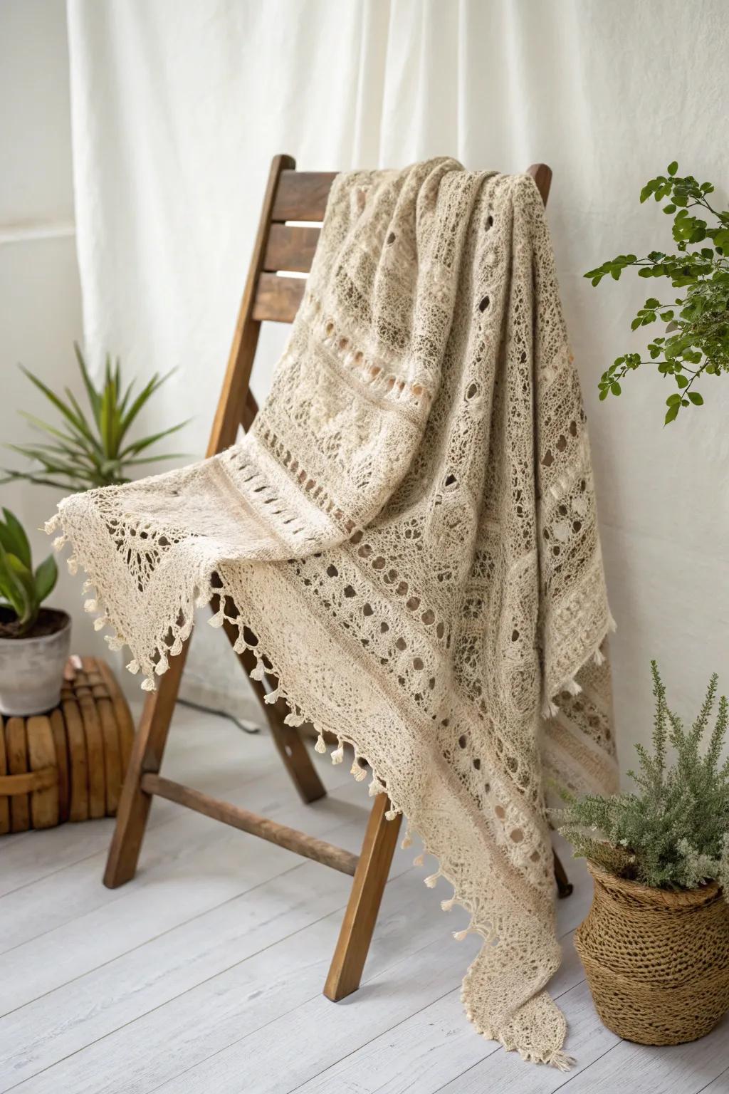 Wrap yourself in a cozy, handmade crochet shawl perfect for chilly evenings.