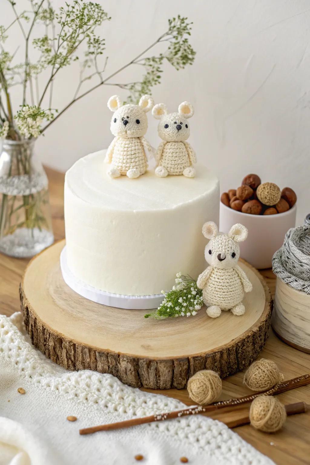 A playful cake inspired by the charming world of amigurumi crochet figures.