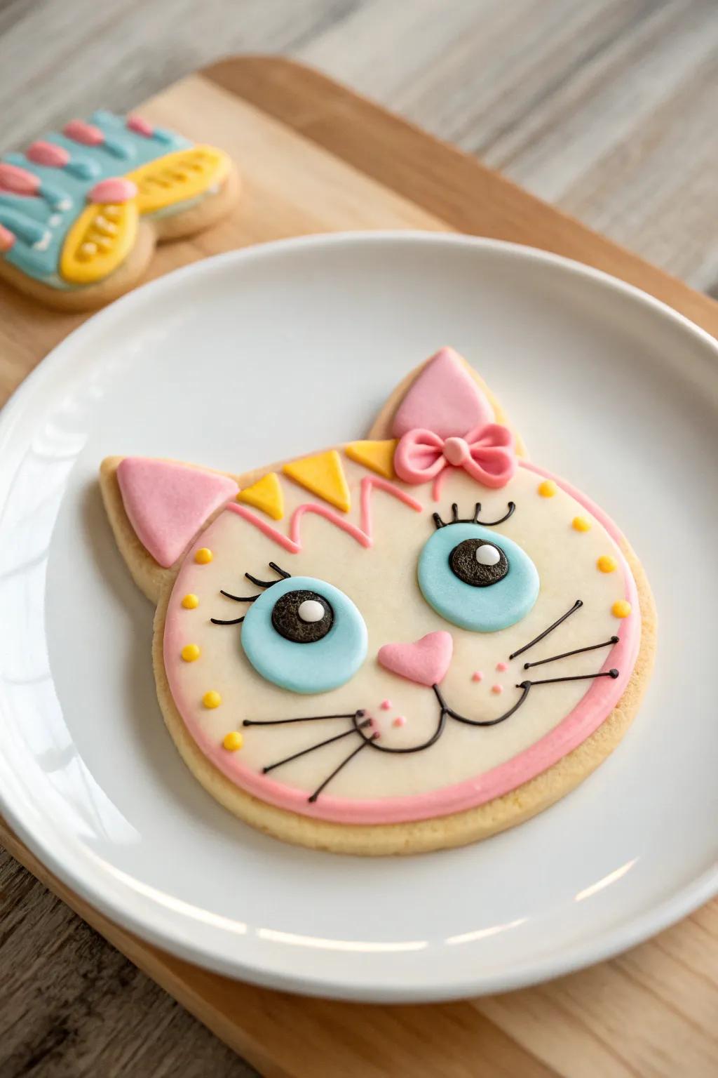Delight in the charm of cartoon cat sugar cookies, where whimsy meets minimalist elegance.