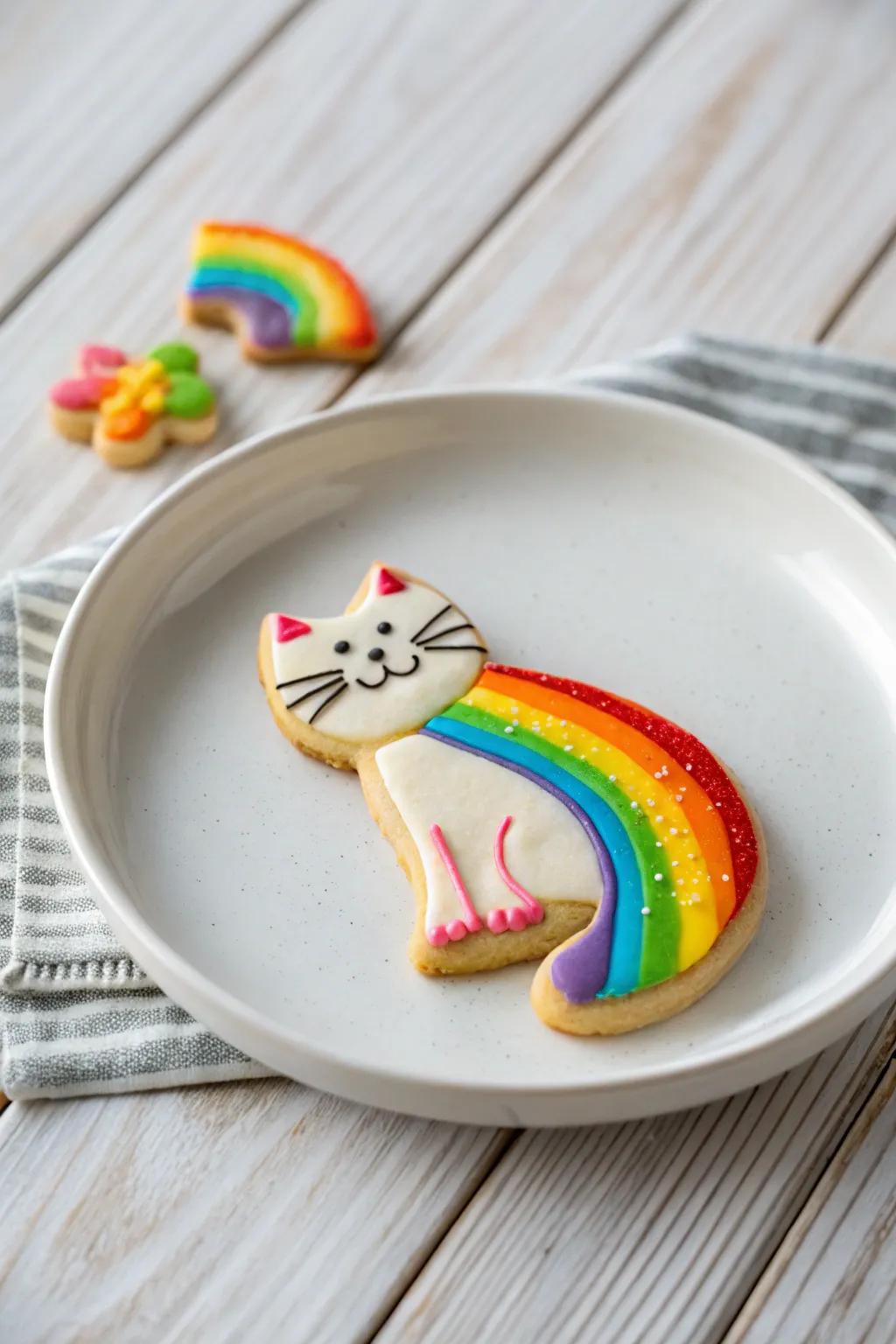 Brighten your day with these charming rainbow cat cookies, where art meets sweetness!