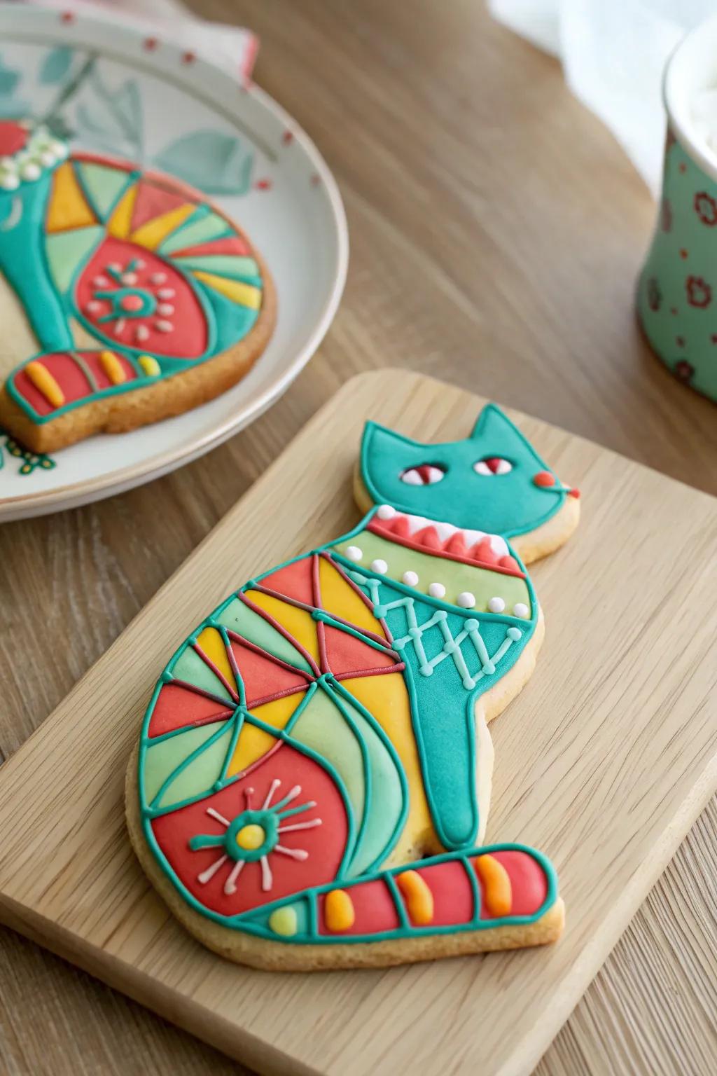 Craft your own masterpiece: Abstract art cat cookies that delight the senses.