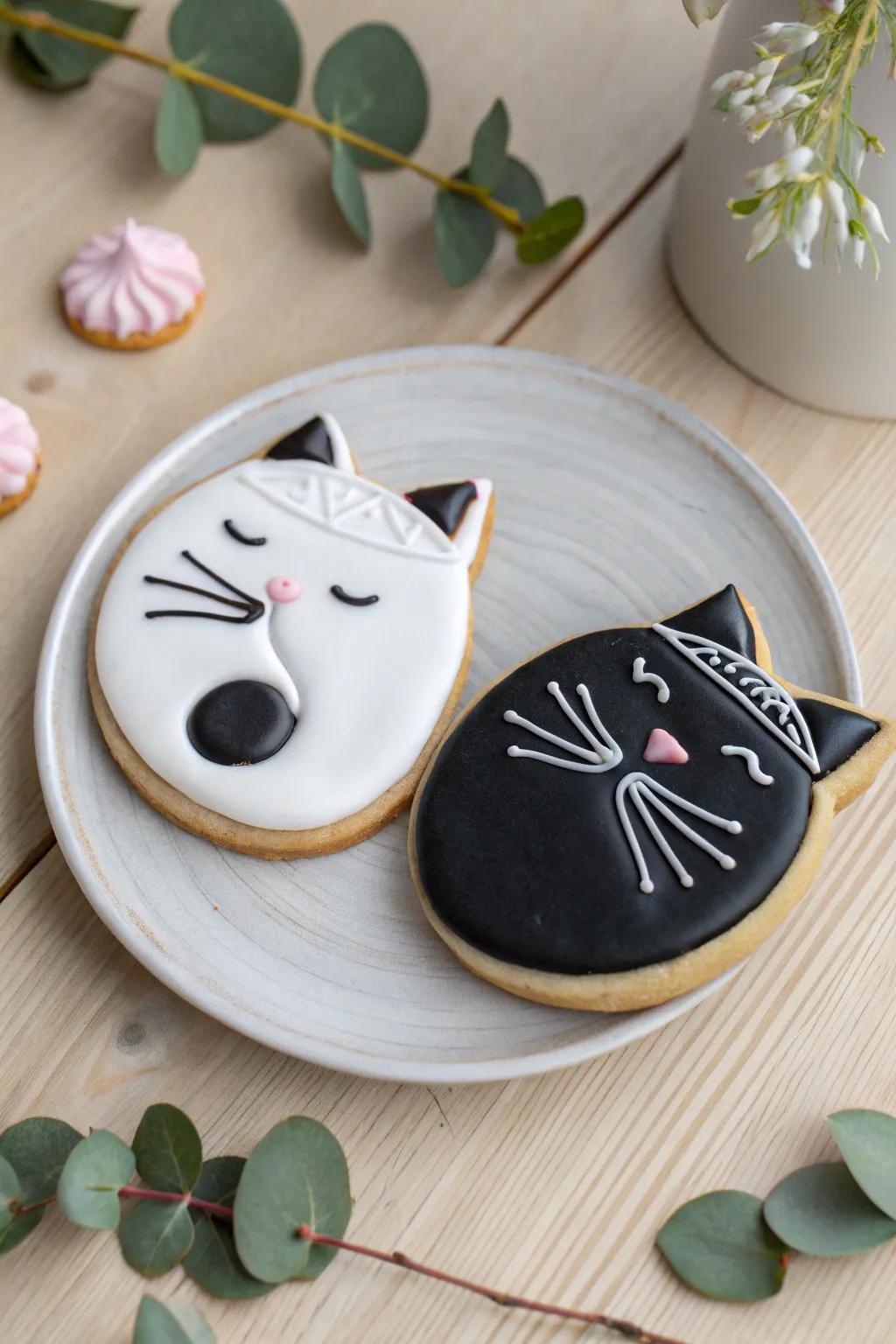 Embrace harmony with these yin and yang cat cookies, a perfect blend of minimalist elegance and boho charm.