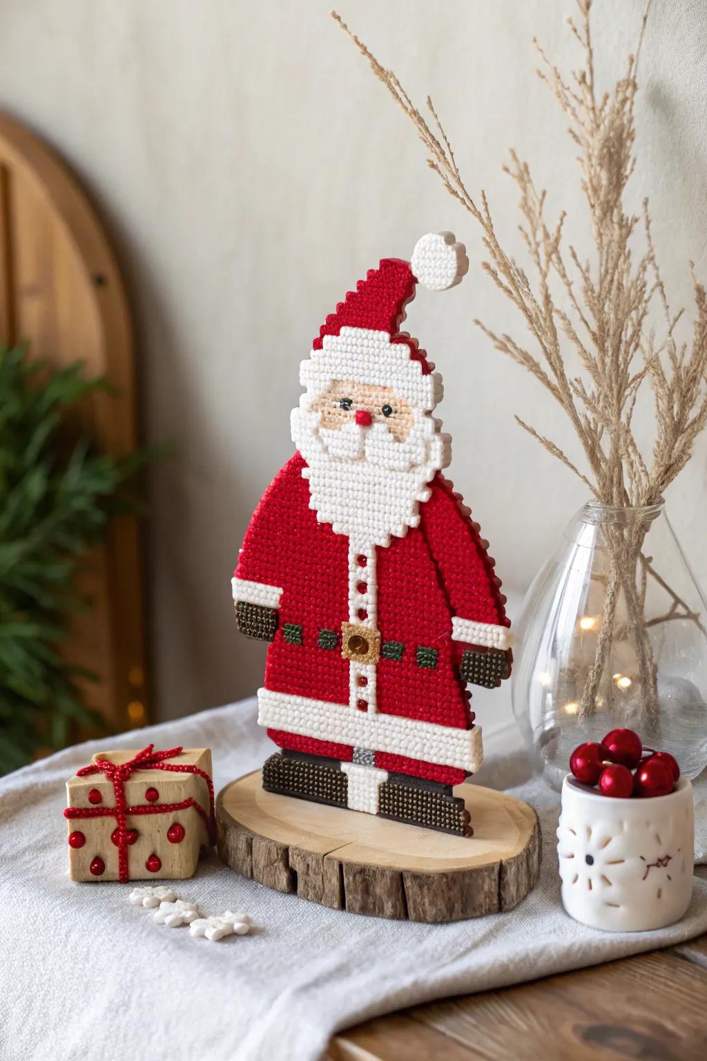 Minimalist pixel art Santa Claus perfect for holiday decor.