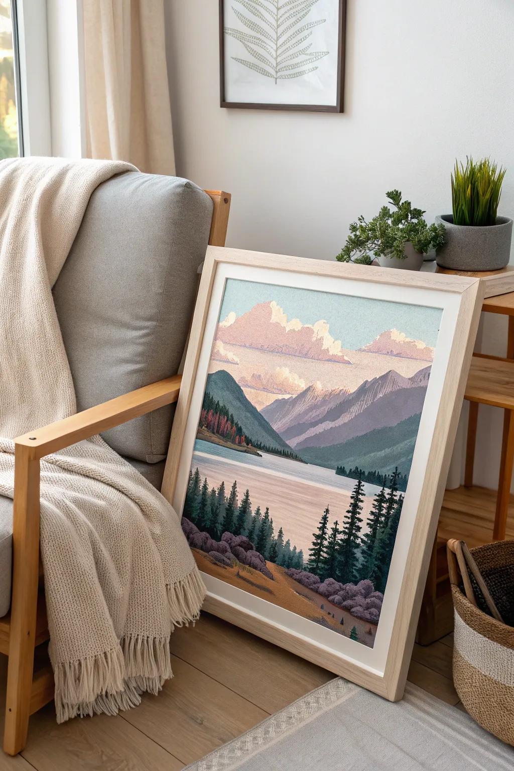 Tranquil pixelated landscape perfect for a peaceful reading corner.