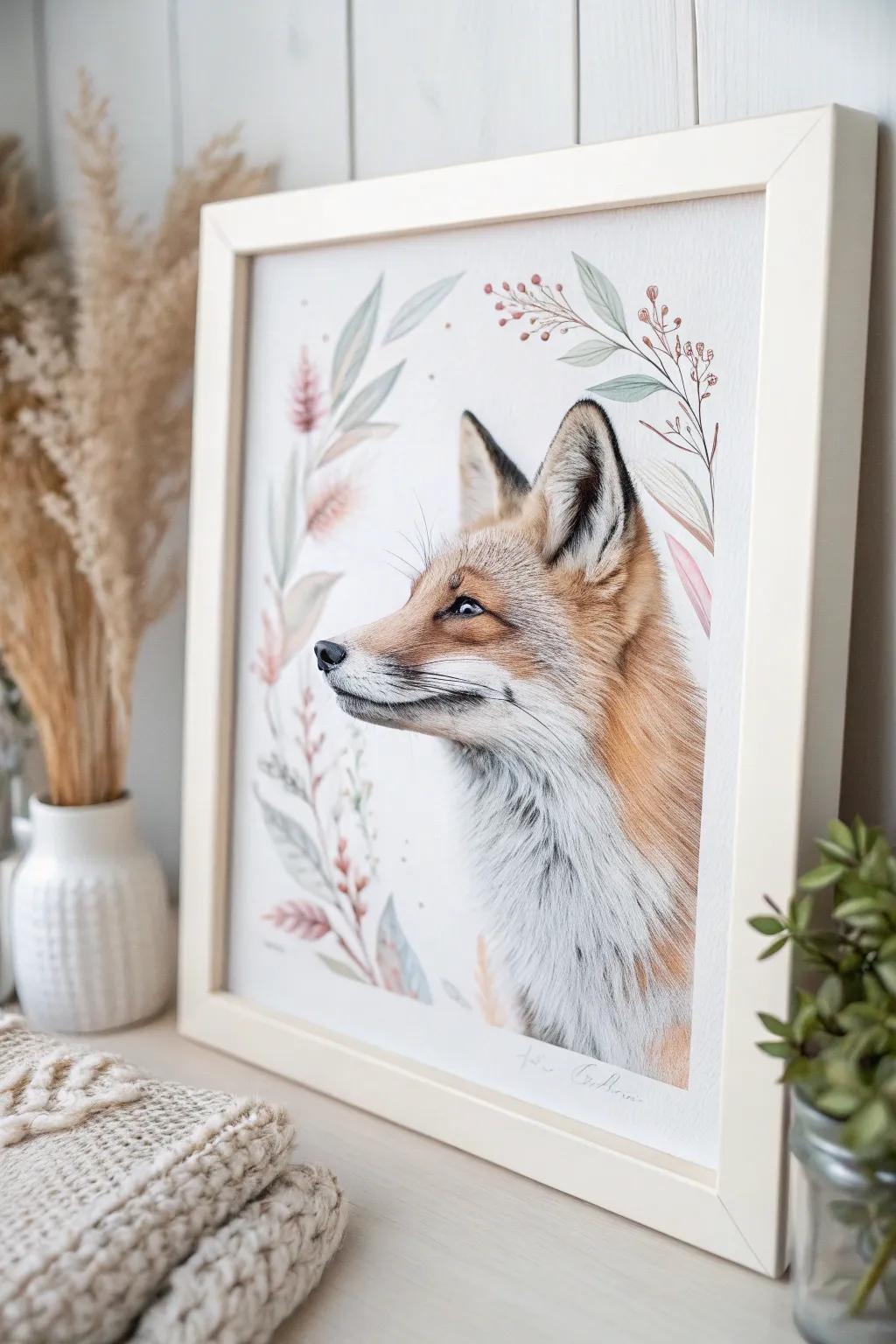 Charming whimsical animal portrait blending minimalism with boho flair.