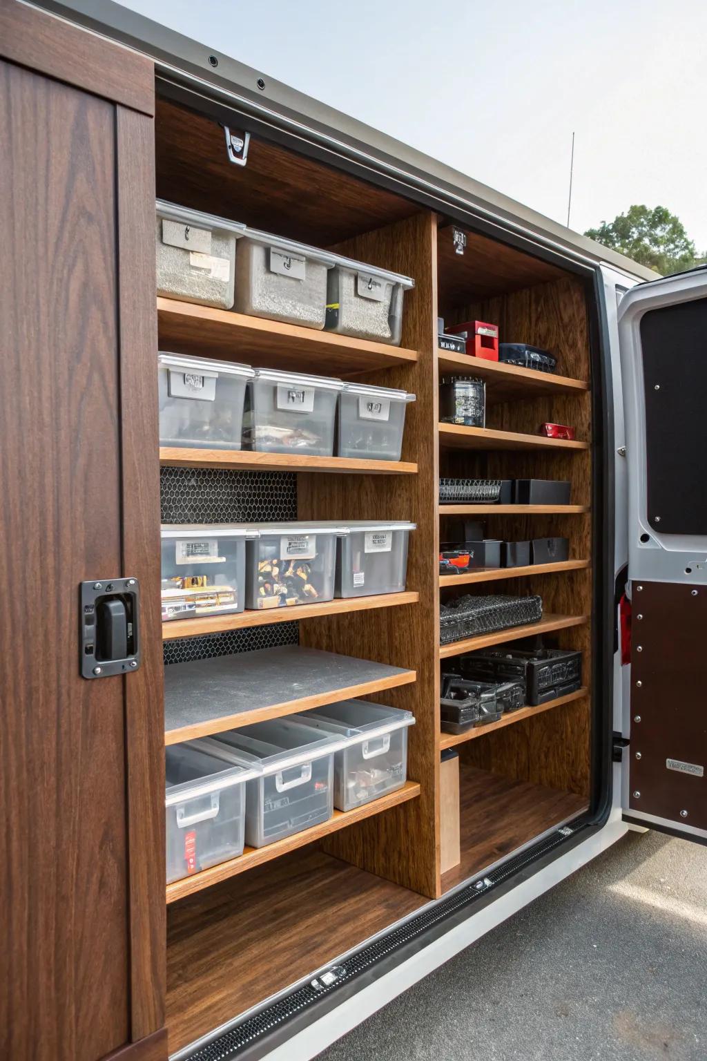 Clear storage bins for effortless organization and quick access.