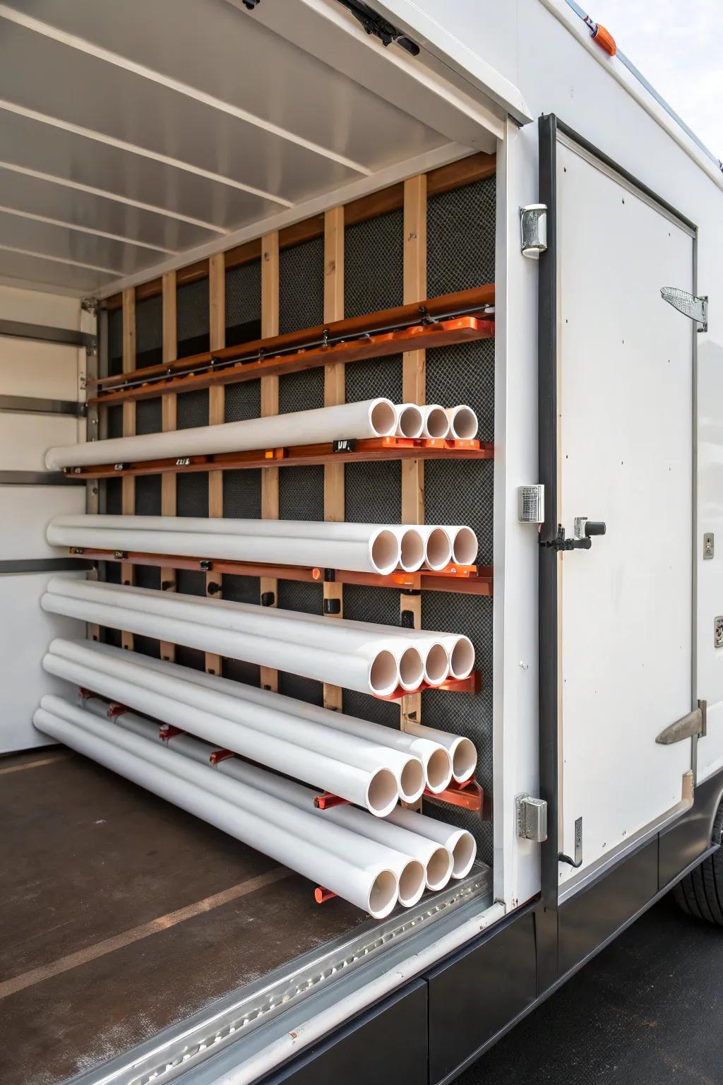 PVC pipe holders: smart storage for elongated tools and materials.
