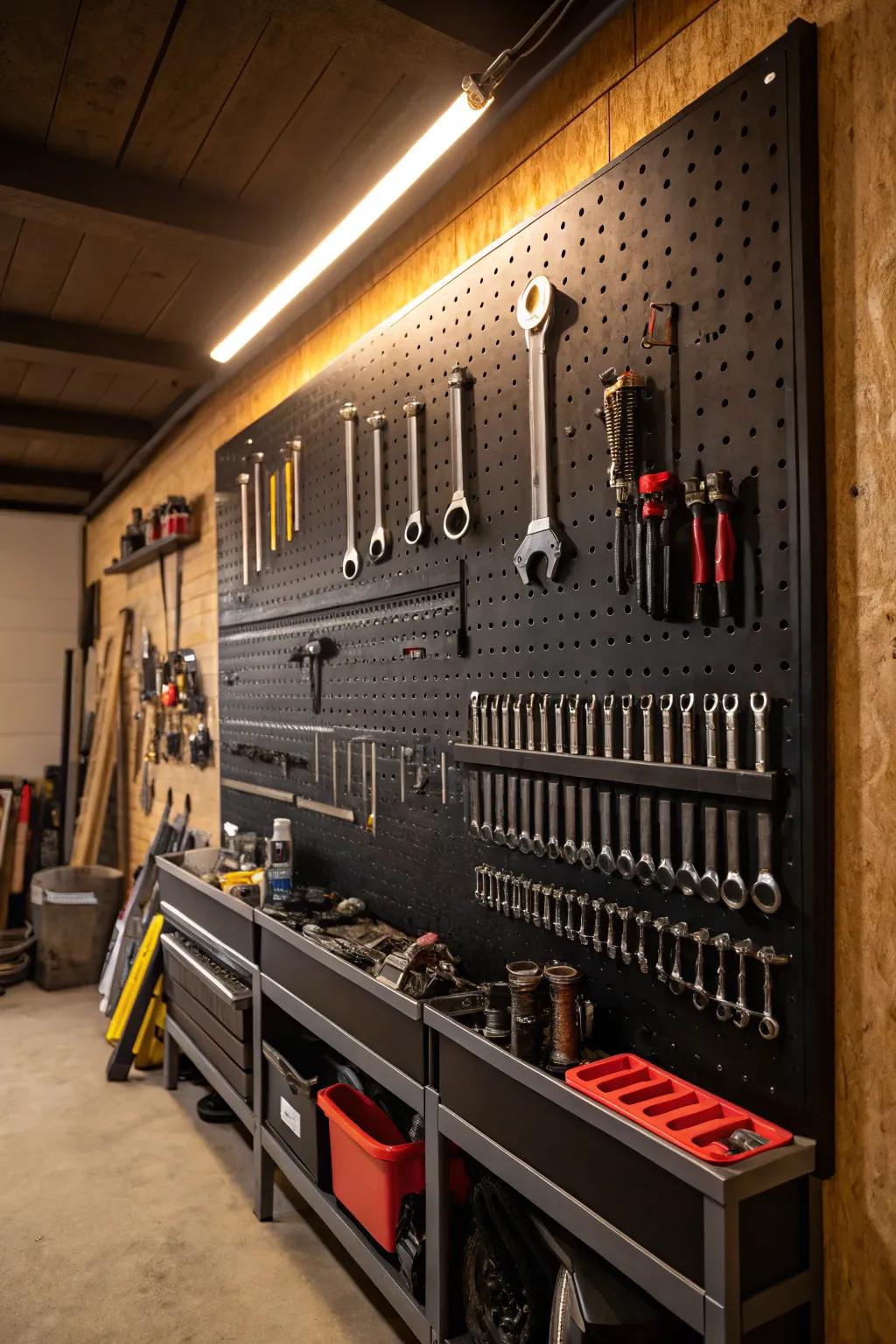 Turn your walls into a storage powerhouse with full pegboard coverage.