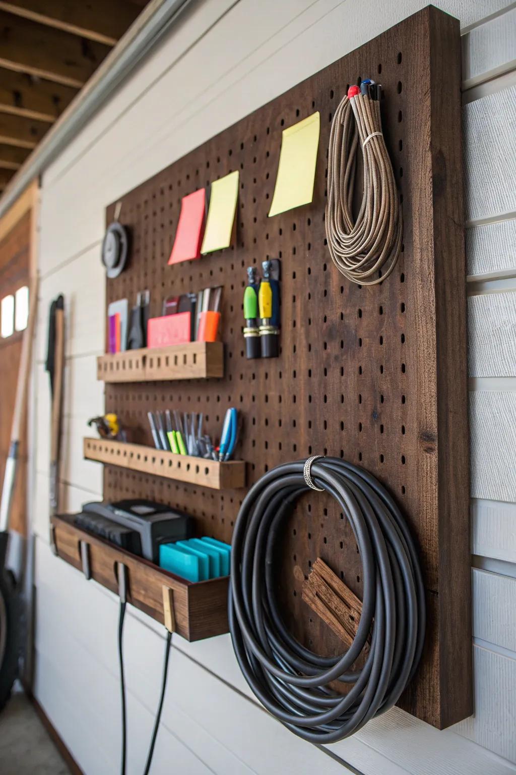 Upgrade your home office with a stylish pegboard that keeps supplies orderly and accessible.