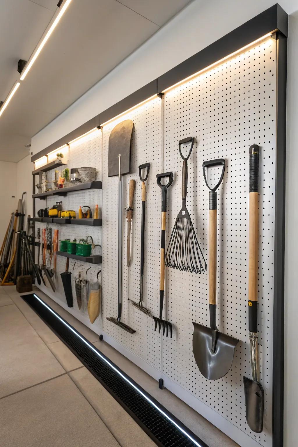 Keep your gardening tools organized and accessible with a dedicated pegboard setup.
