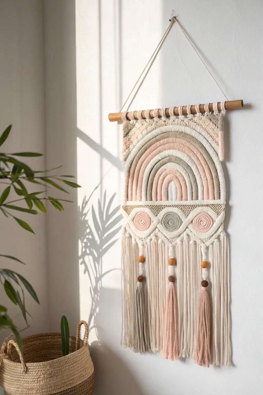 Abstract yarn wall art that encourages creative freedom.