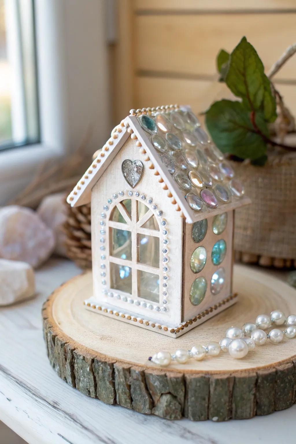 Add sparkle with glass bead windows for your fairy house.