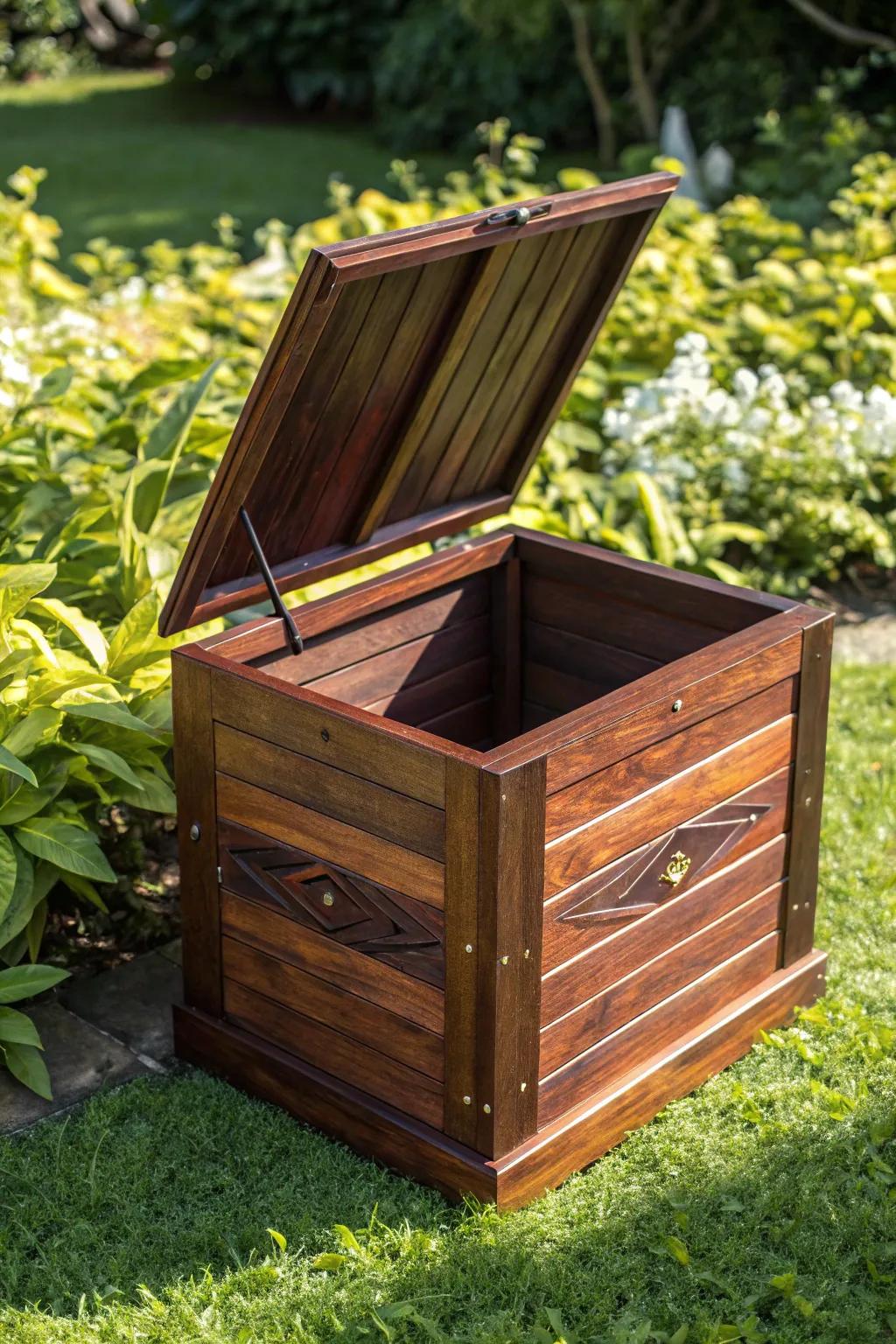 Combine practicality and craftsmanship with a compost bin featuring a hinged lid for easy access.