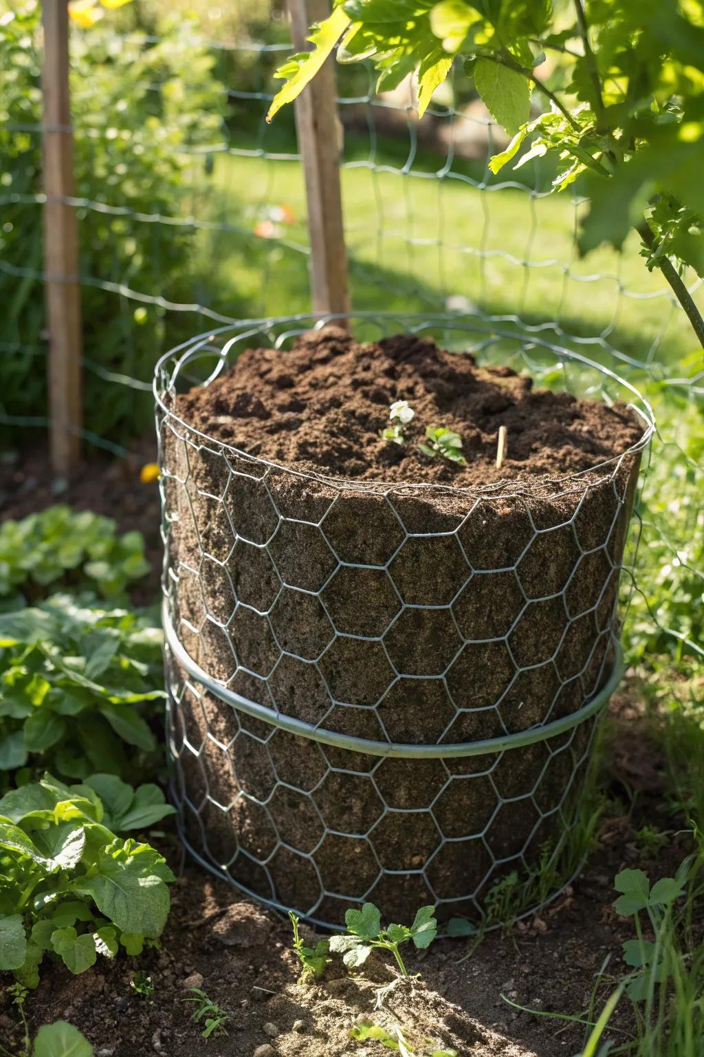Build a simple, eco-friendly compost bin using wire mesh for easy assembly and mobility.