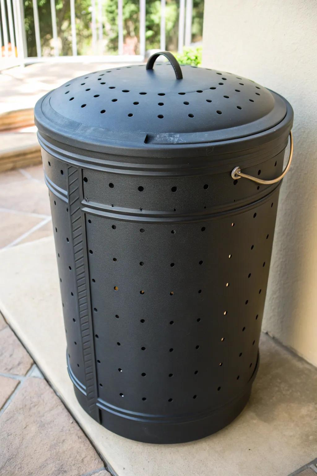 Convert a plastic trash can into a functional compost bin, perfect for compact outdoor spaces.