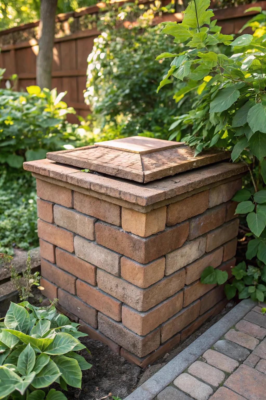 Create a timeless and sturdy compost bin with bricks, blending functionality with garden elegance.