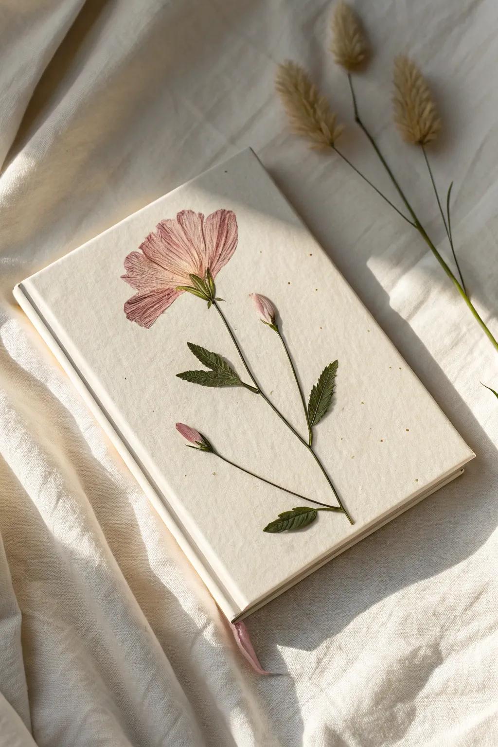 Add a delicate floral accent to your journal cover for a natural, elegant look.