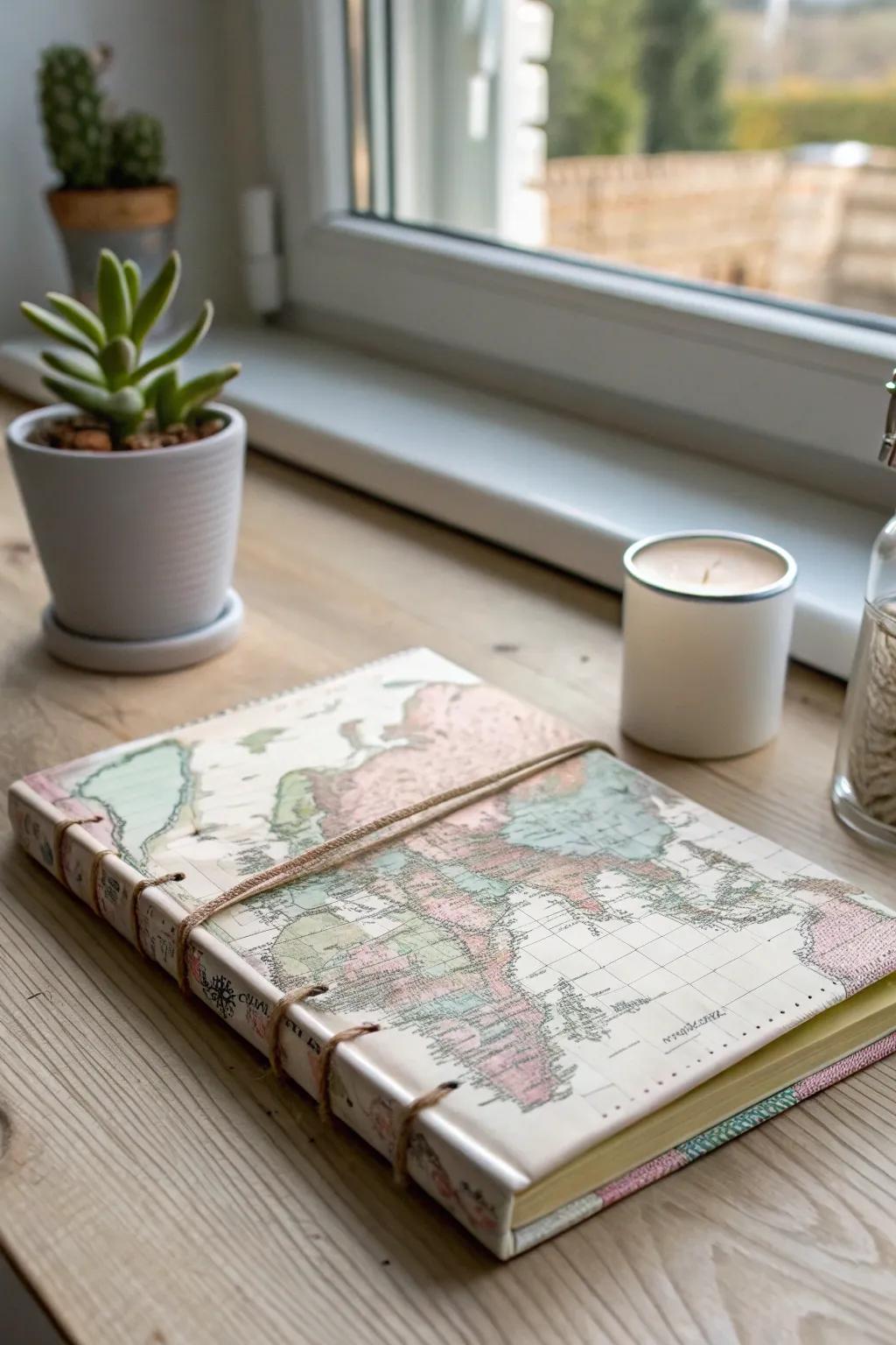 Create a charming upcycled journal cover using repurposed materials.