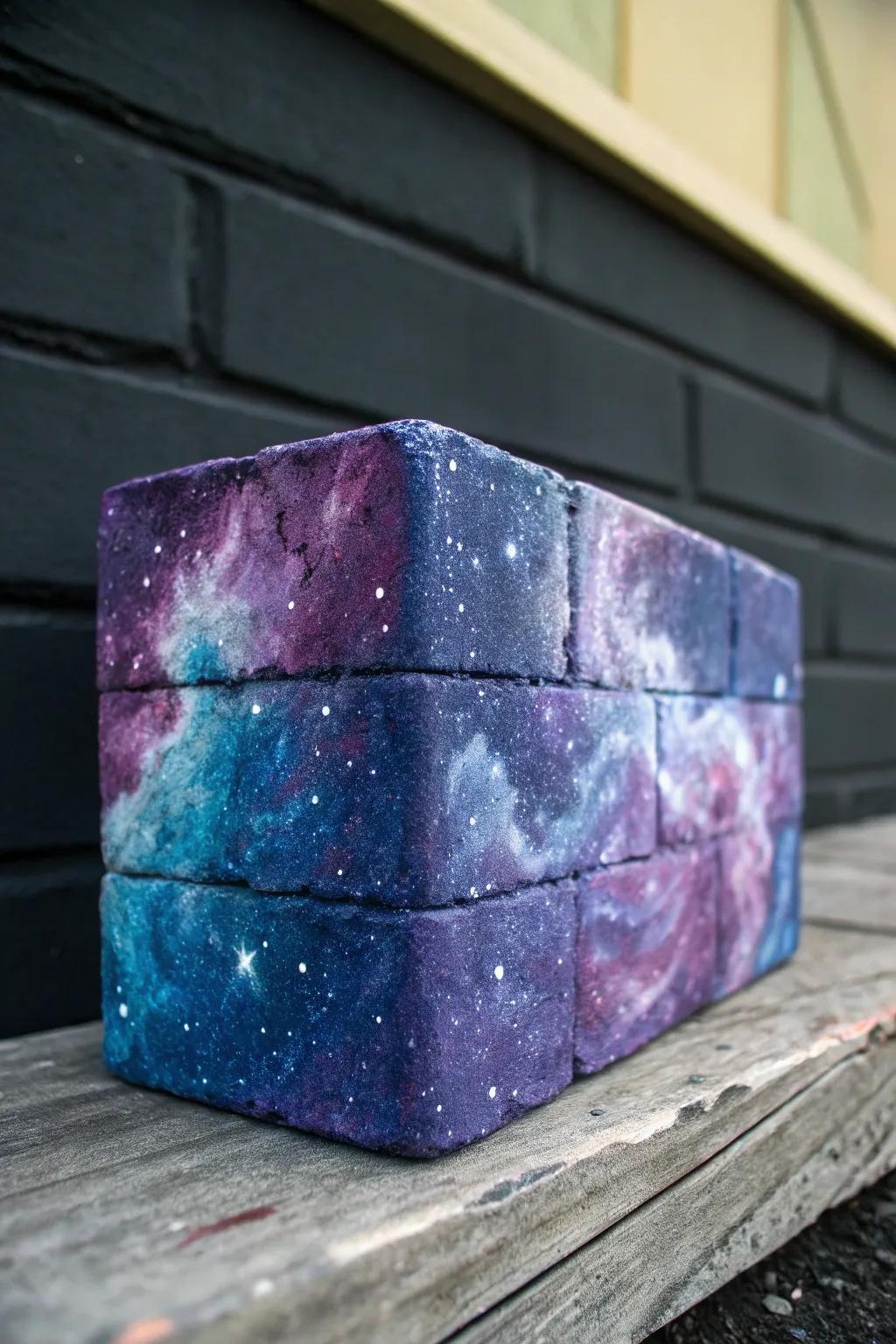 Bring the cosmos indoors with galaxy-themed painted cinder blocks.