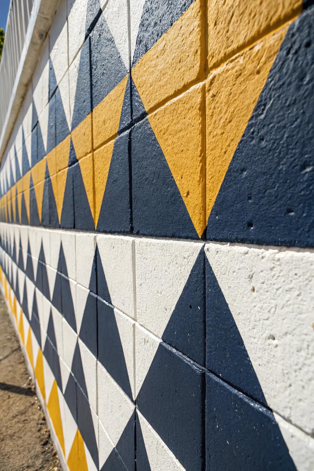 Make a statement with geometric patterns on cinder blocks.
