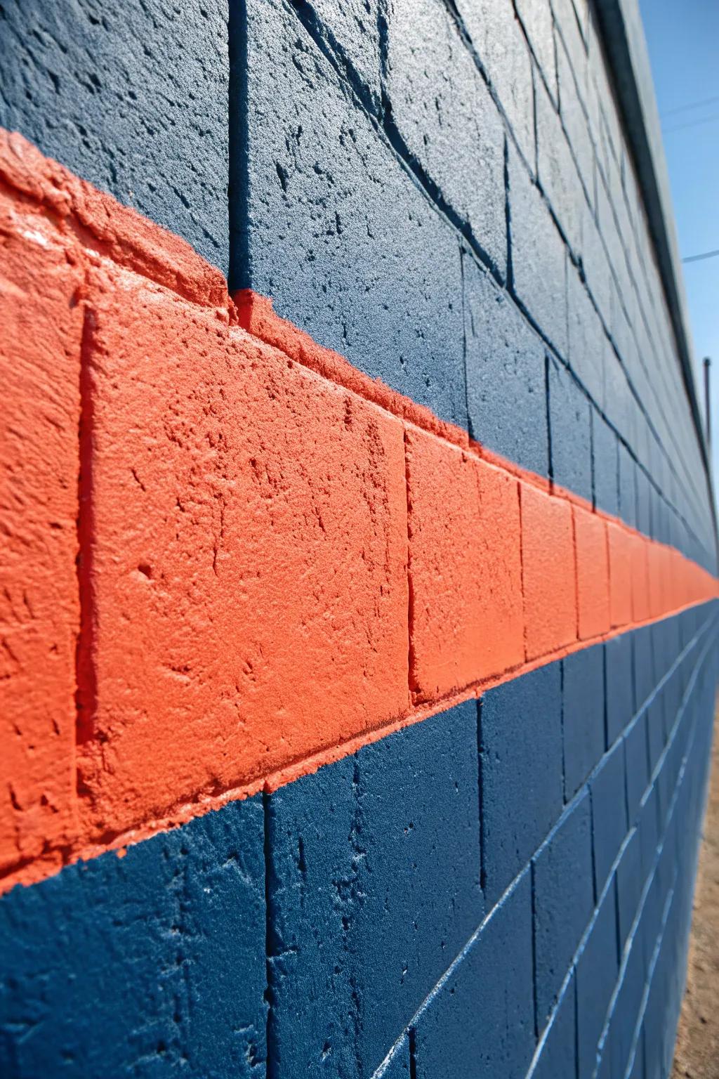 Create a striking accent wall with bold colors on cinder blocks.