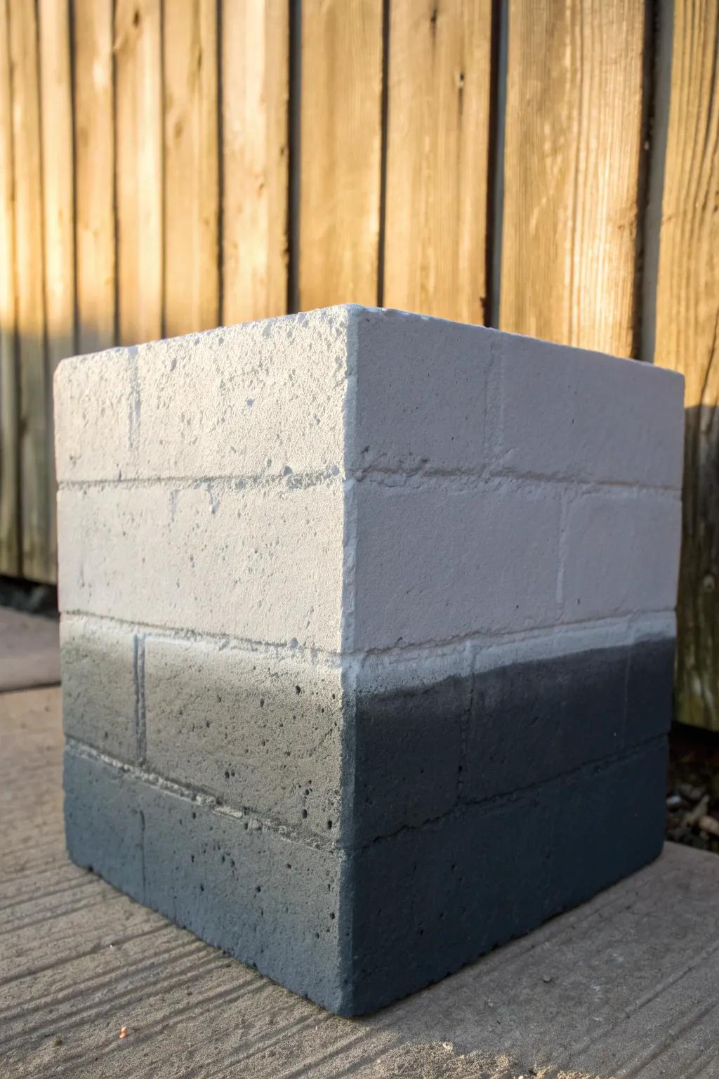 Create a serene ombre gradient on cinder blocks for visual depth.