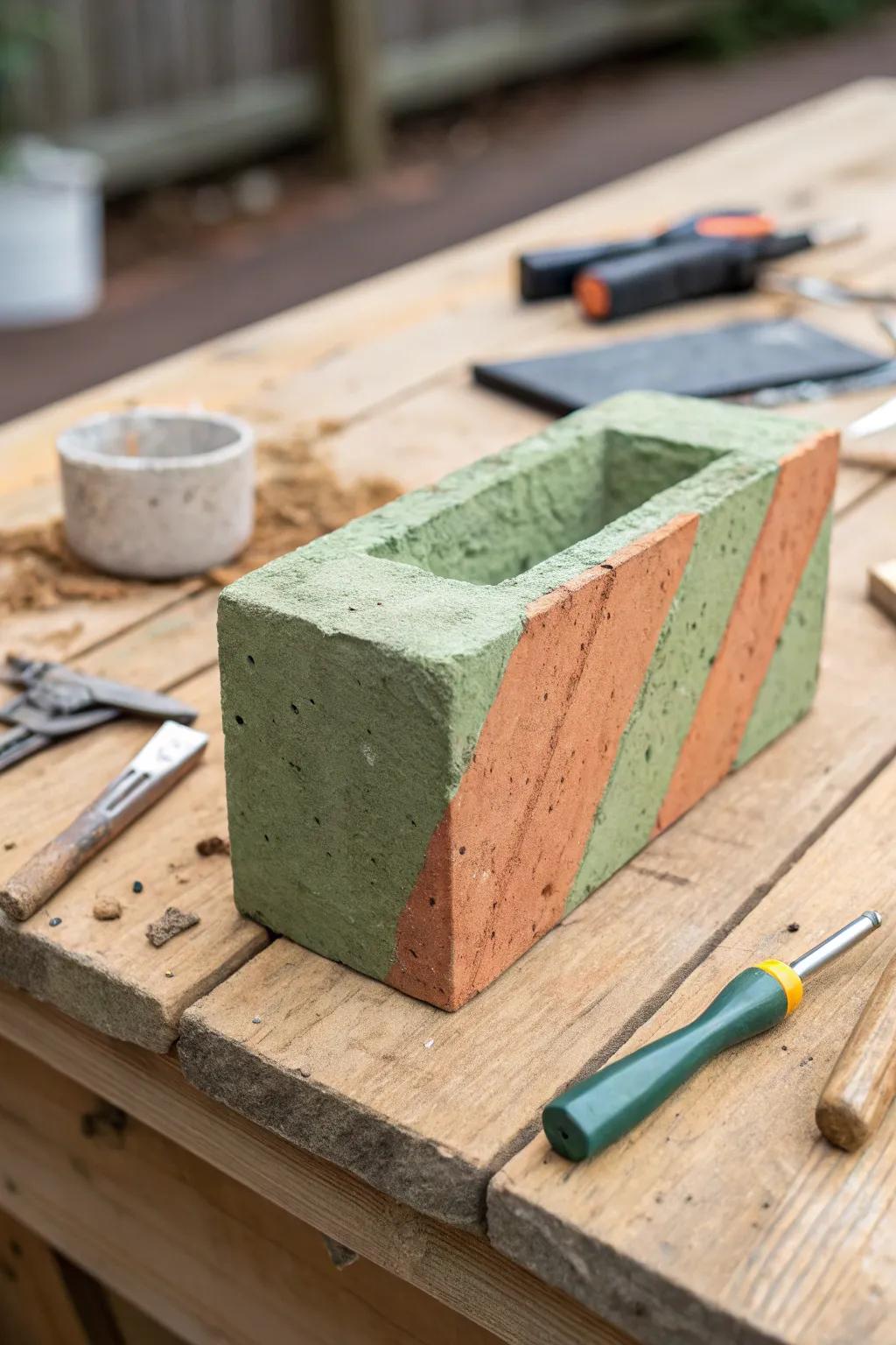 Incorporate nature-inspired colors like moss green and terracotta on cinder blocks.