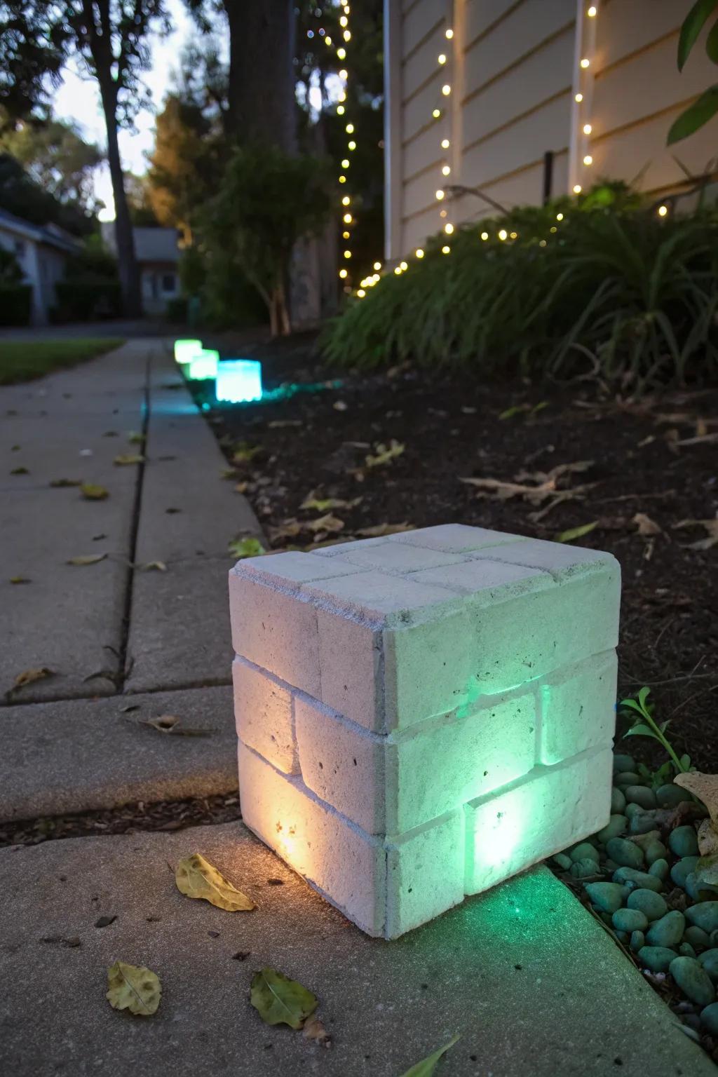 Light up your outdoor space with glow-in-the-dark painted cinder blocks.