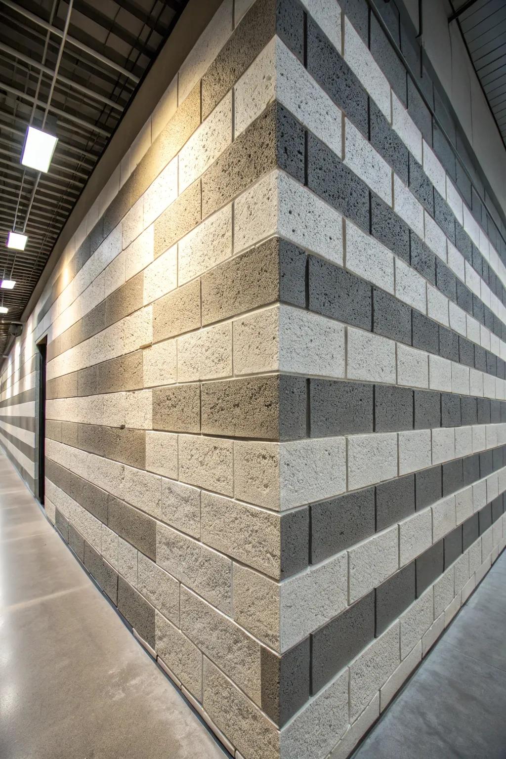 Add sophistication with alternating stripes on cinder block walls.