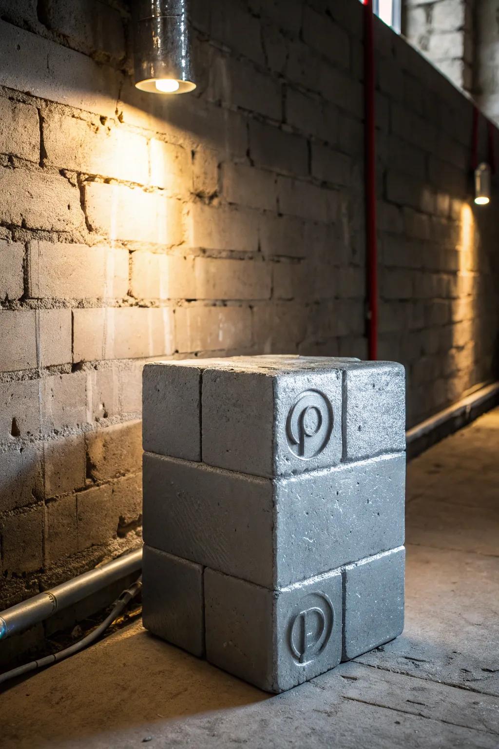 Create an industrial vibe with gray and metallic accents on cinder blocks.