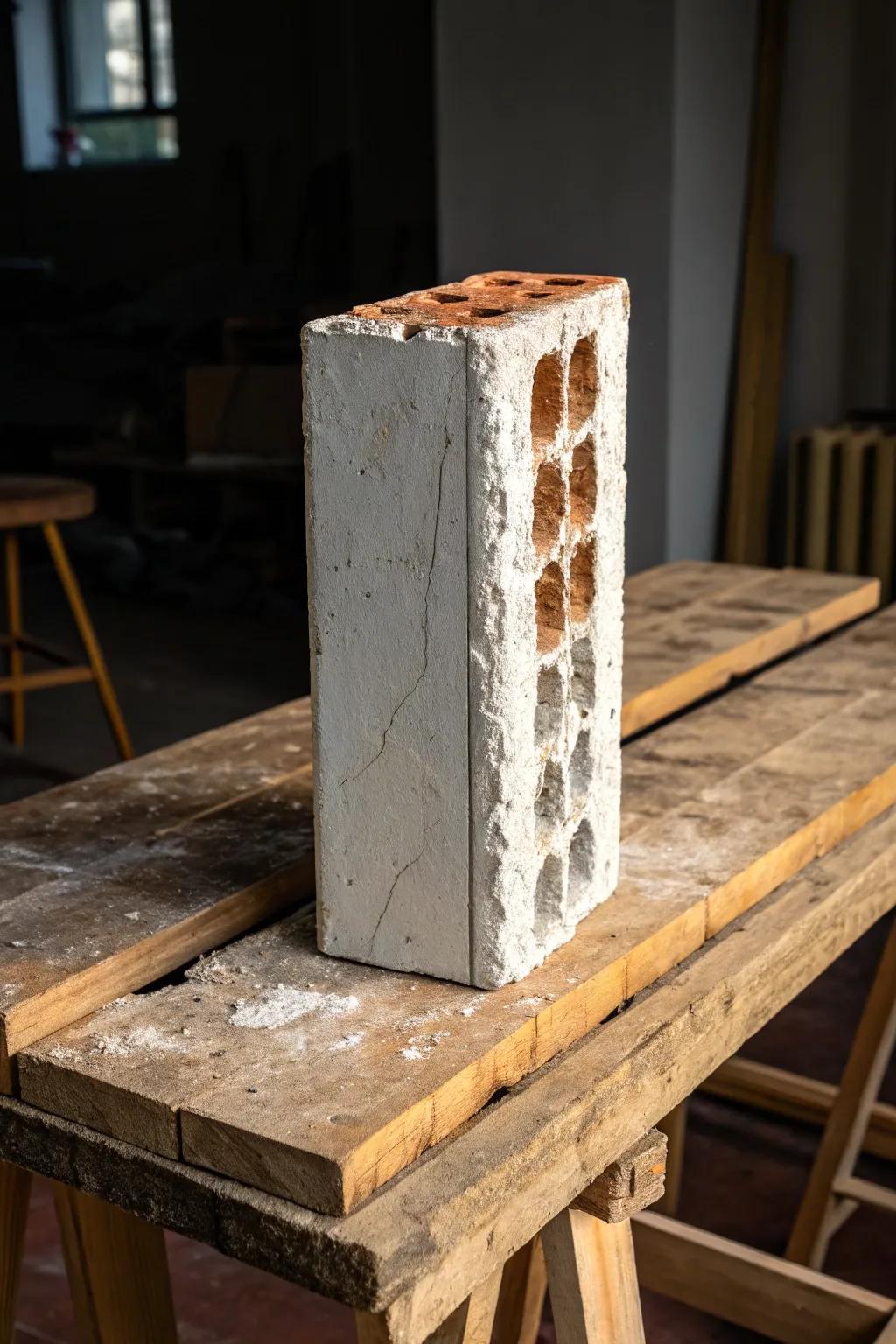 Add depth with textured paint and plaster layers on cinder blocks.