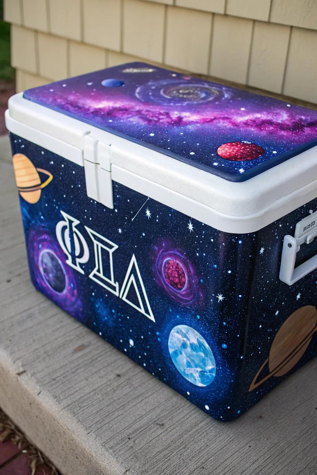Elevate your cooler with a mesmerizing galaxy design that's truly stellar.