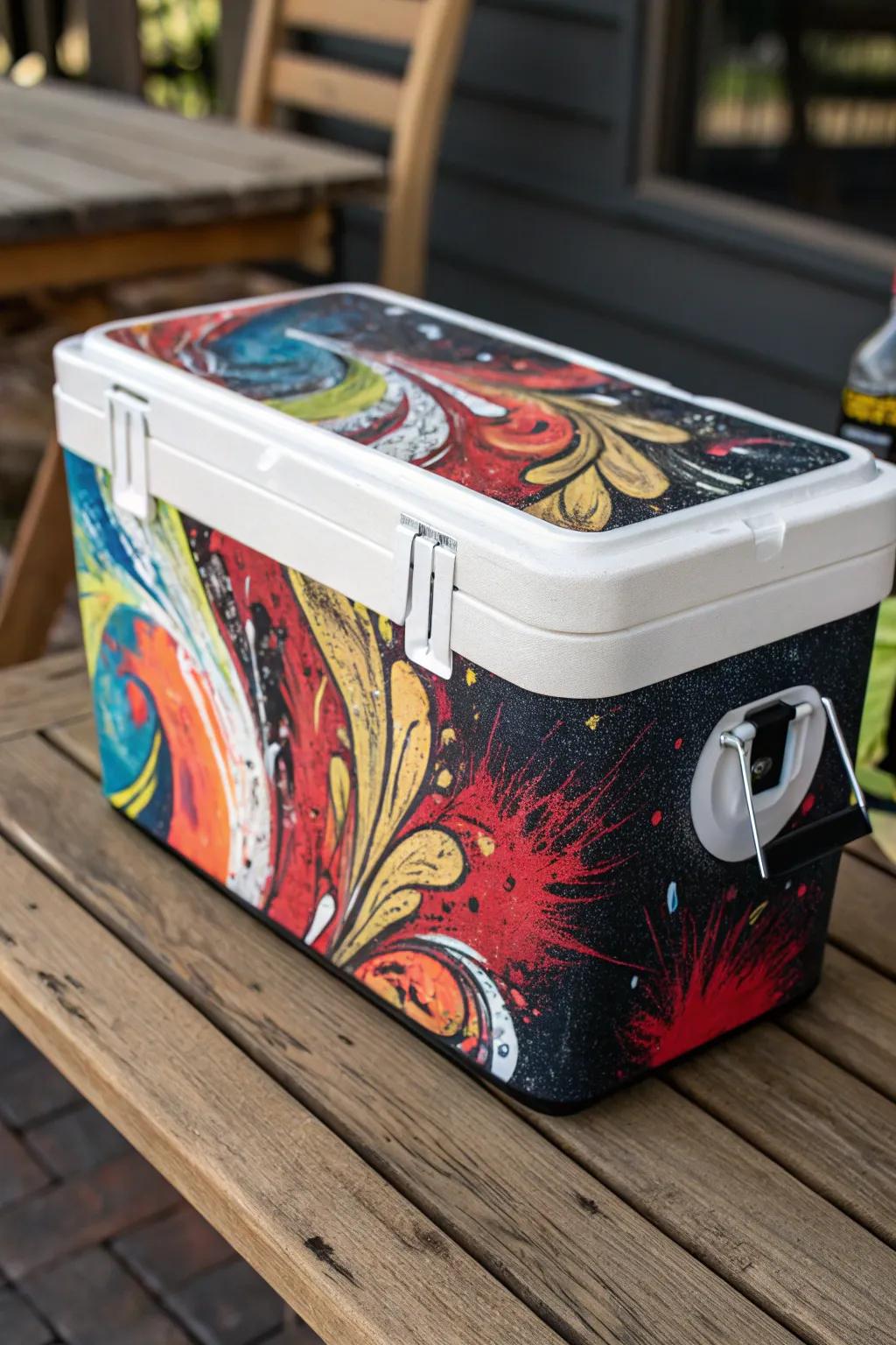 Turn your cooler into a vibrant abstract art piece that sparks conversation.