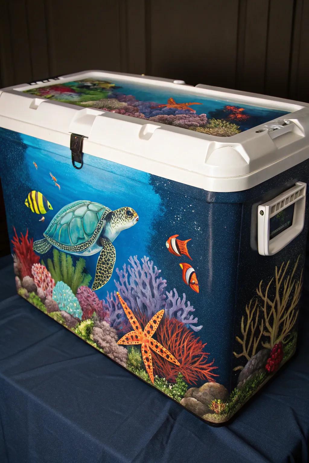 Dive into creativity with an under-the-sea themed cooler design.