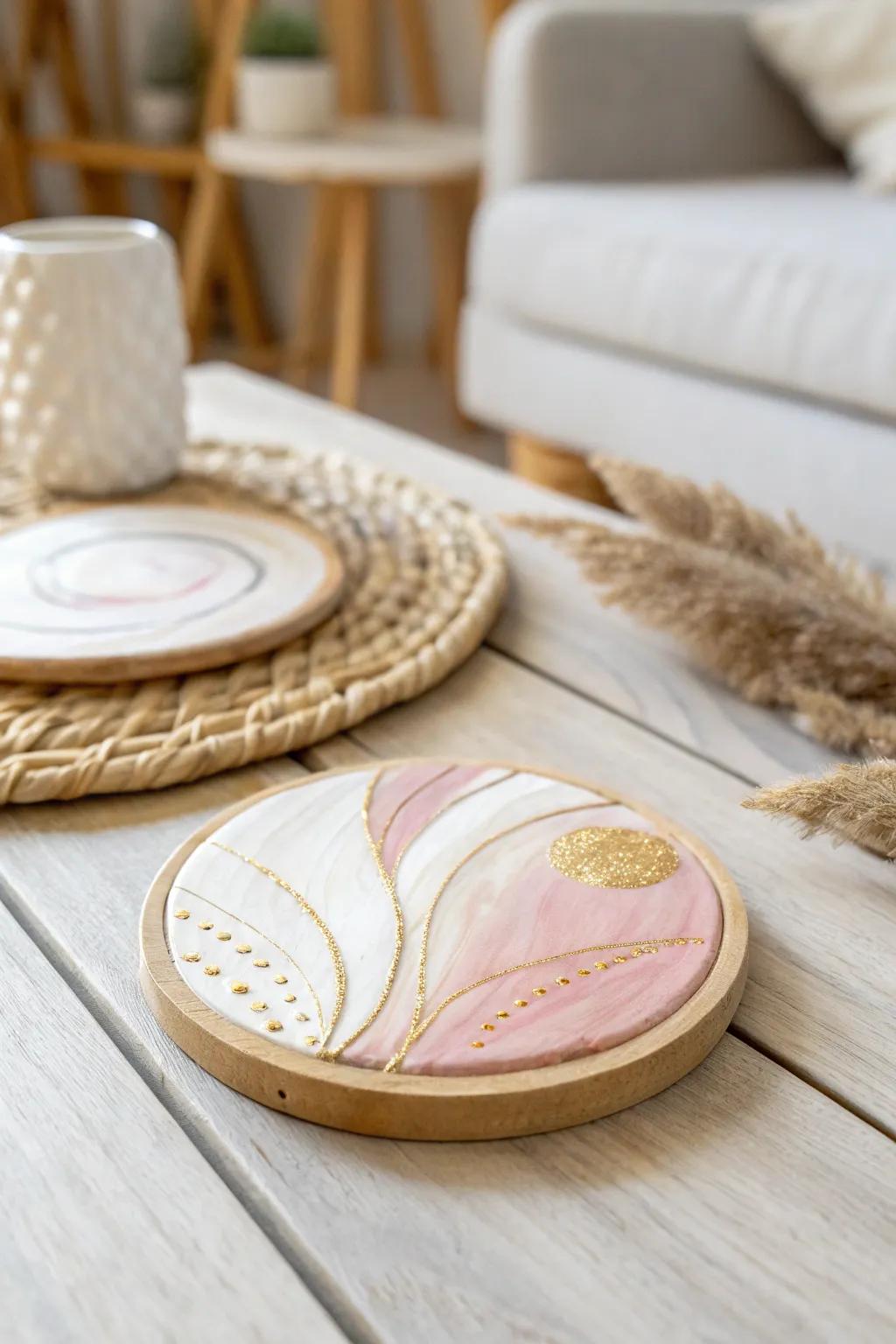 Bring creativity to your table with hand-painted clay coasters featuring unique, colorful designs.