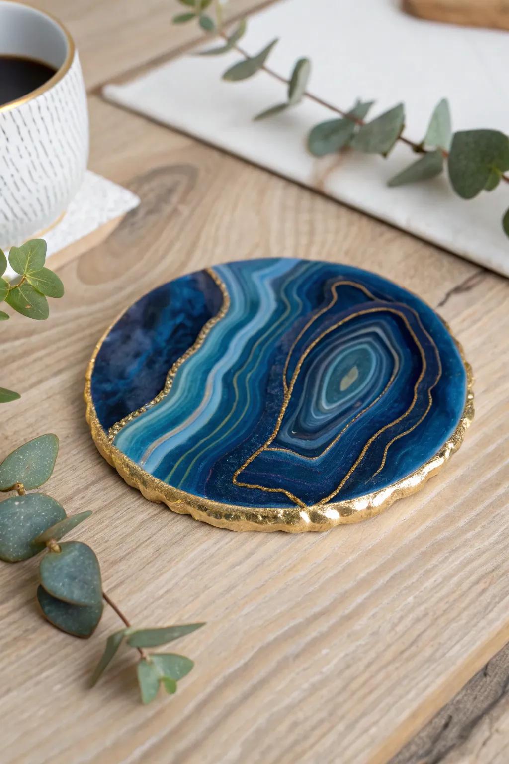 Create elegant faux agate coasters with polymer clay and paint, adding a touch of luxury to your table.