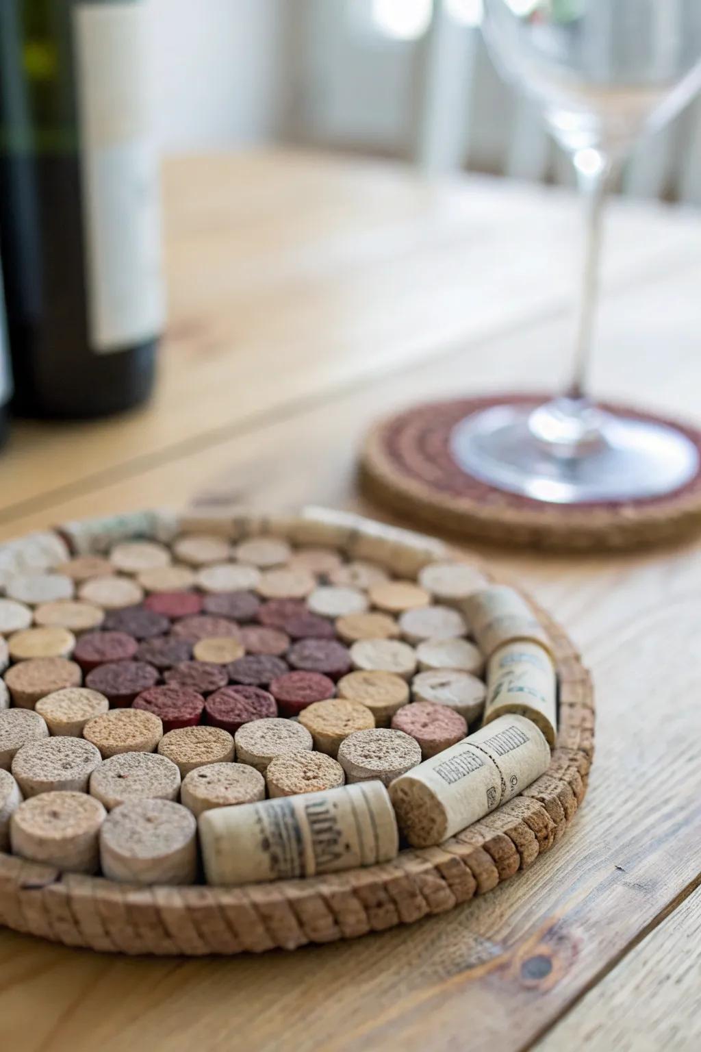 Repurpose wine corks into charming coasters that celebrate your favorite vintages with rustic elegance.